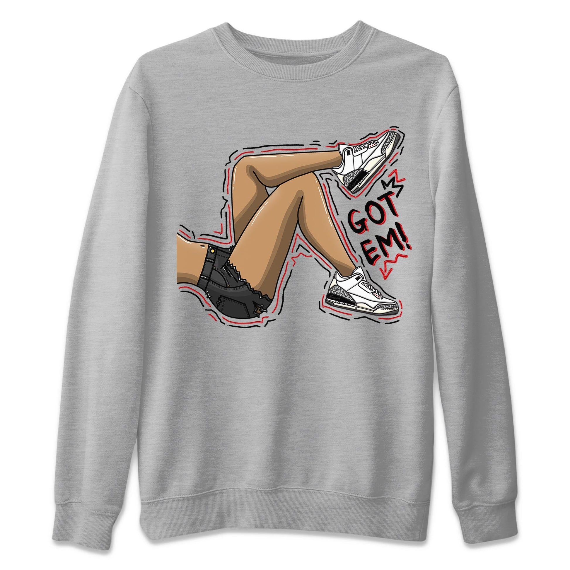 Air Jordan 3 White Cement Sneaker Match Tees Got Em Legs Sneaker Tees AJ 3s White Cement Sneaker Release Tees Unisex Shirts Heather Grey 2