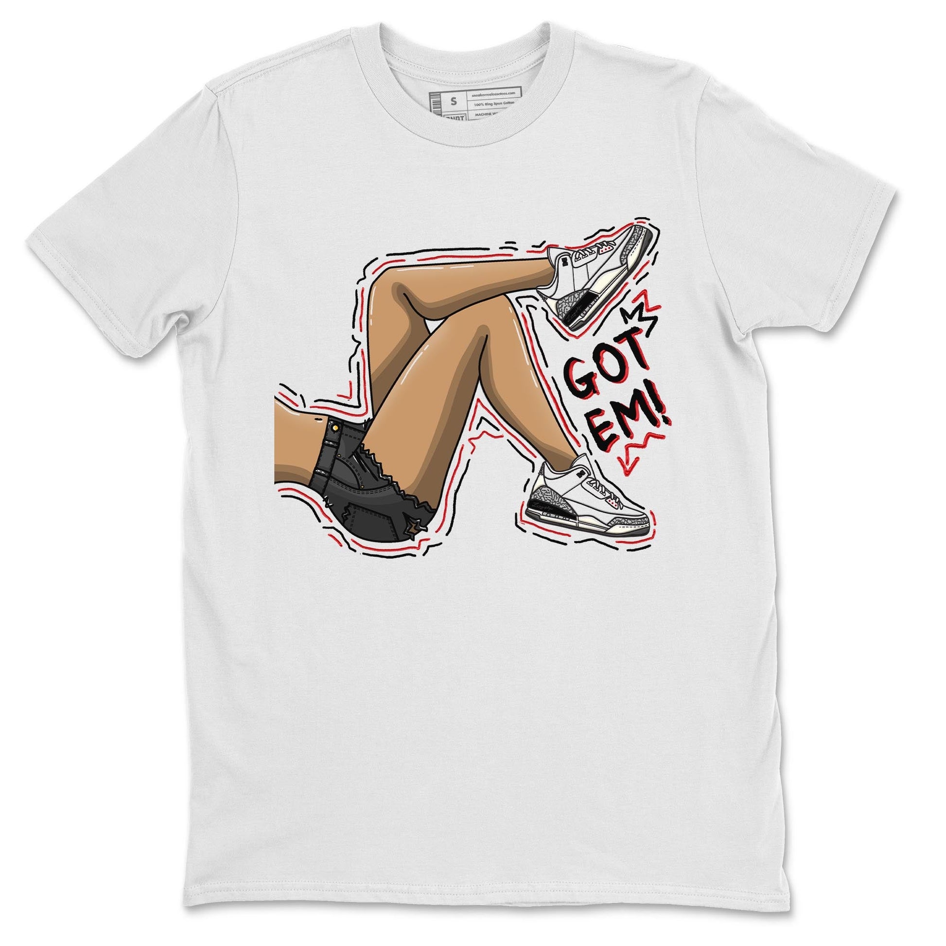 Air Jordan 3 White Cement Sneaker Match Tees Got Em Legs Sneaker Tees AJ 3s White Cement Sneaker Release Tees Unisex Shirts White 2