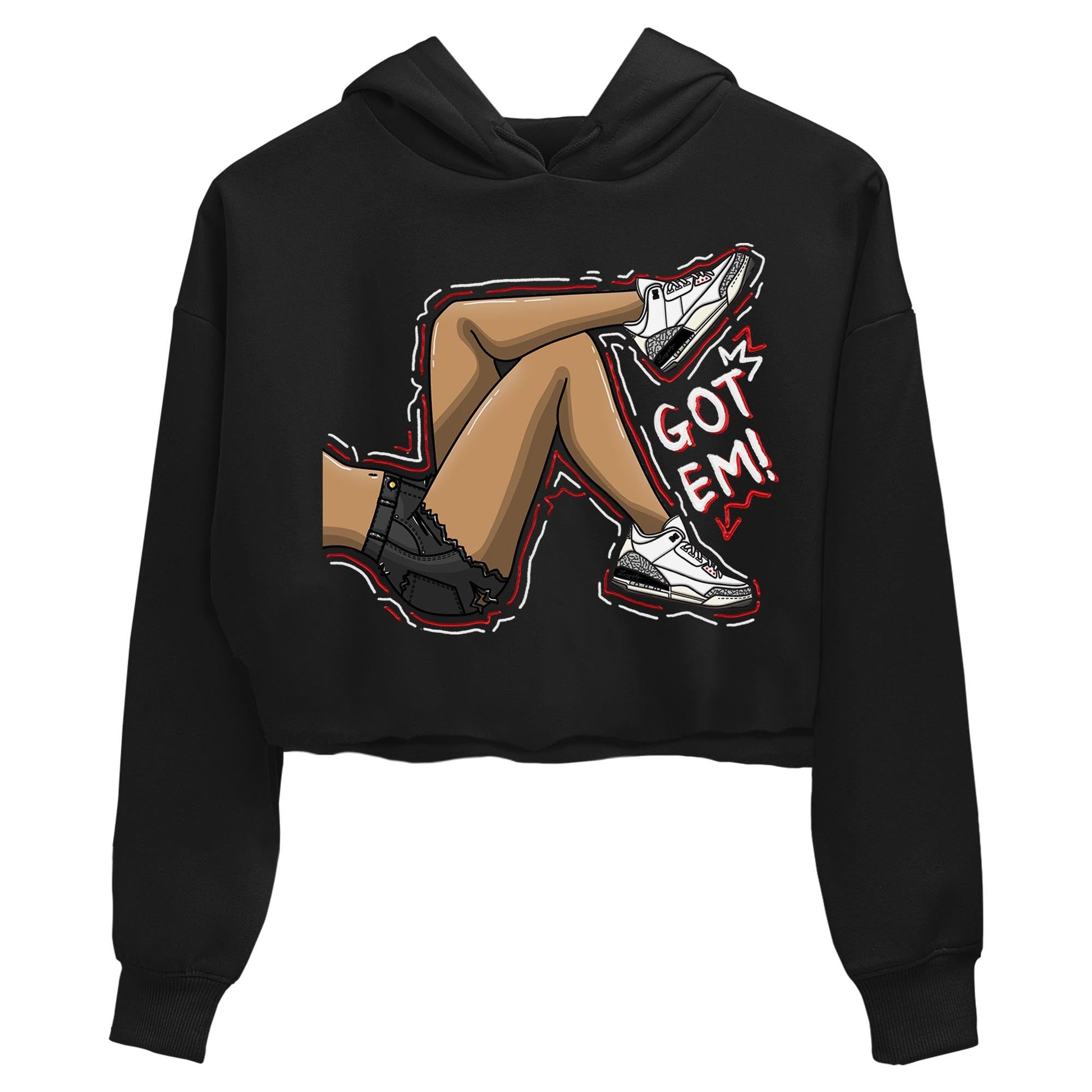 Air Jordan 3 White Cement Sneaker Match Tees Got Em Legs Sneaker Tees AJ 3s White Cement Sneaker Release Tees Women's Shirts Black 2