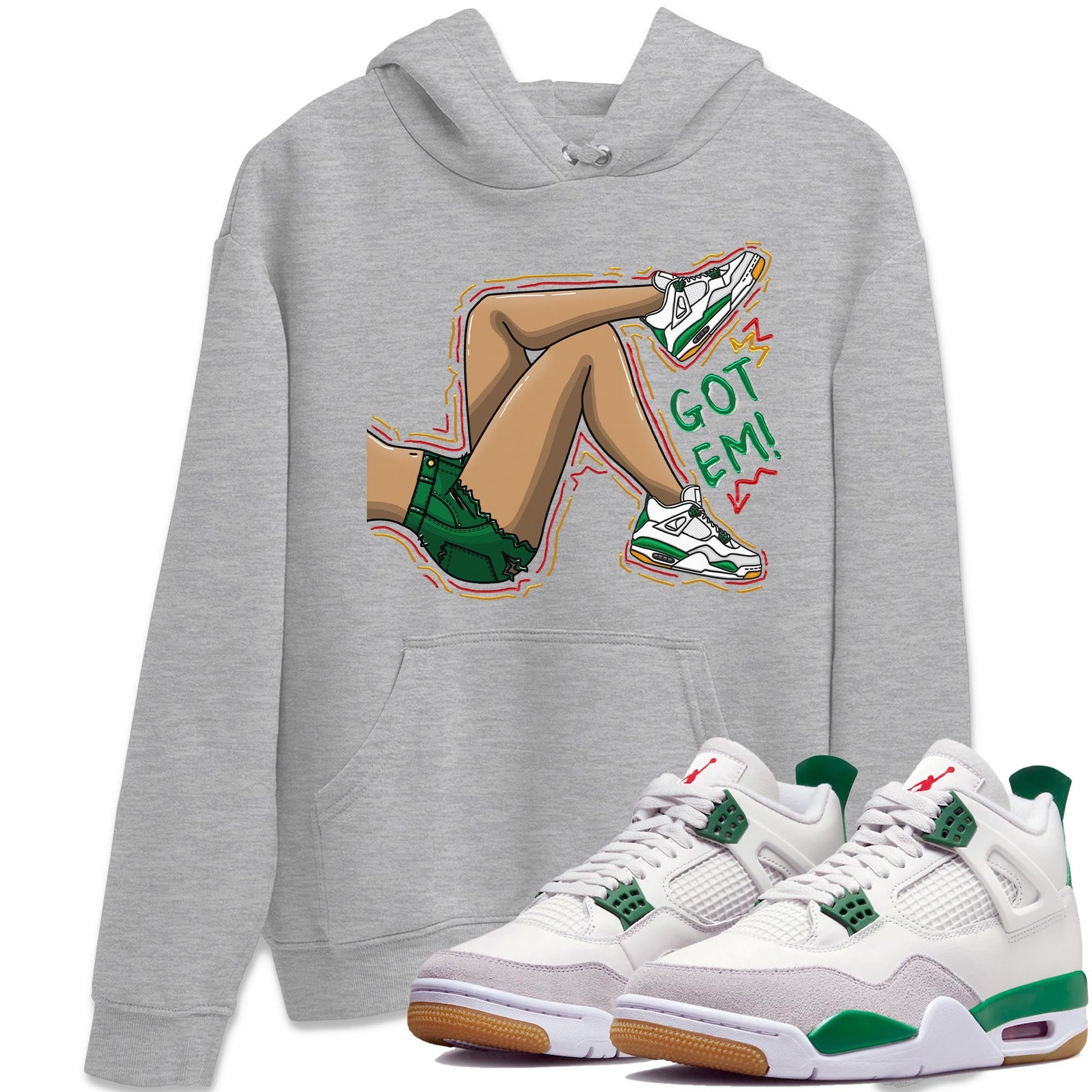 Air Jordan 4 Pine Green Sneaker Match Tees Got Em Legs Sneaker Tees AJ 4s Pine Green Sneaker Release Tees Unisex Shirts Heather Grey 1