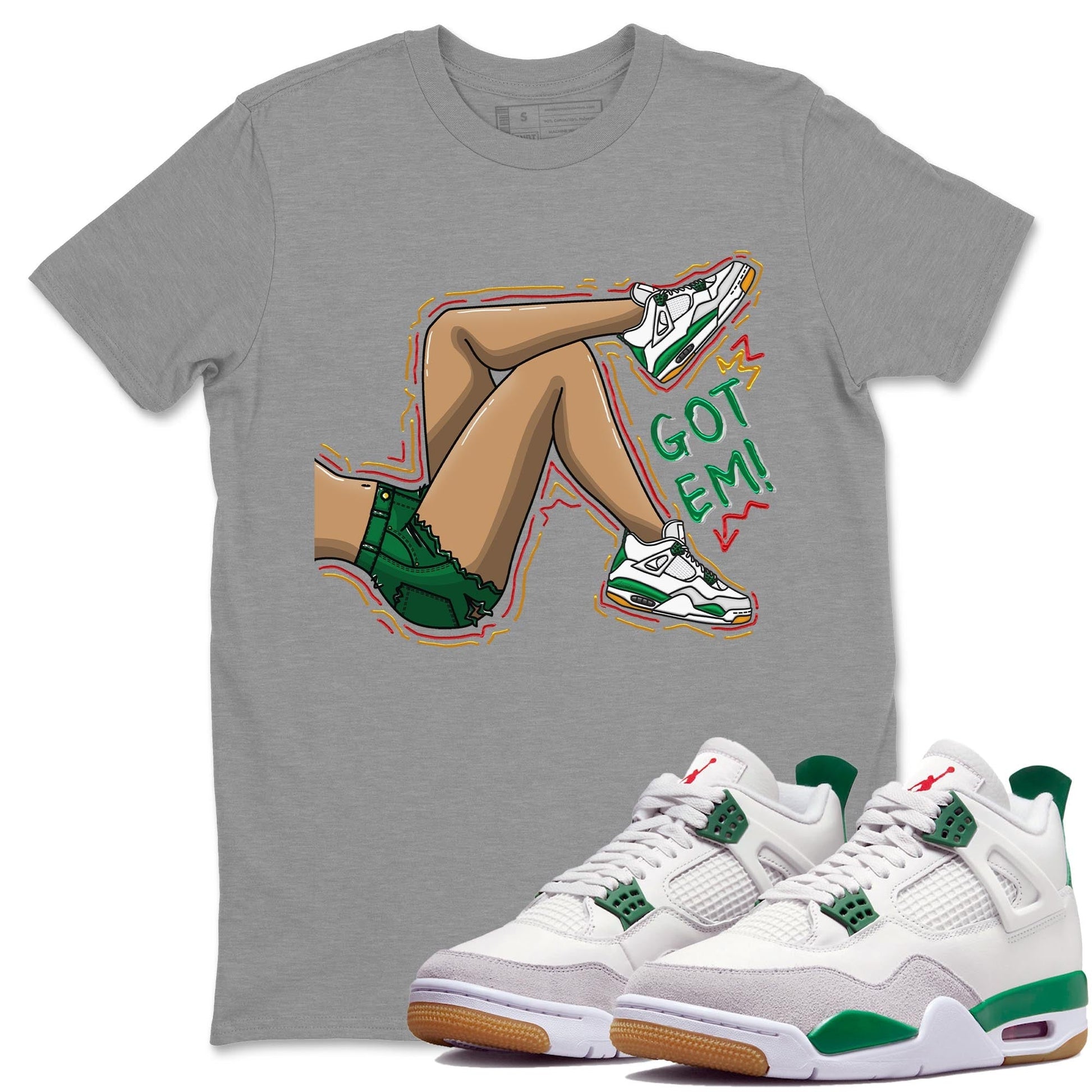 Jordan 4 Pine Green SB Sneaker Match Tees Got Em Legs Sneaker Tees 4s Pine Green Nike SB Sneaker Tees Sneaker Release Shirts Unisex Shirts Heather Grey 1