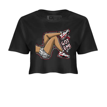 4s Red Cement shirt to match jordans Got Em Legs sneaker tees Air Jordan 4 Red Cement SNRT Sneaker Release Tees Black 2 Crop T-Shirt