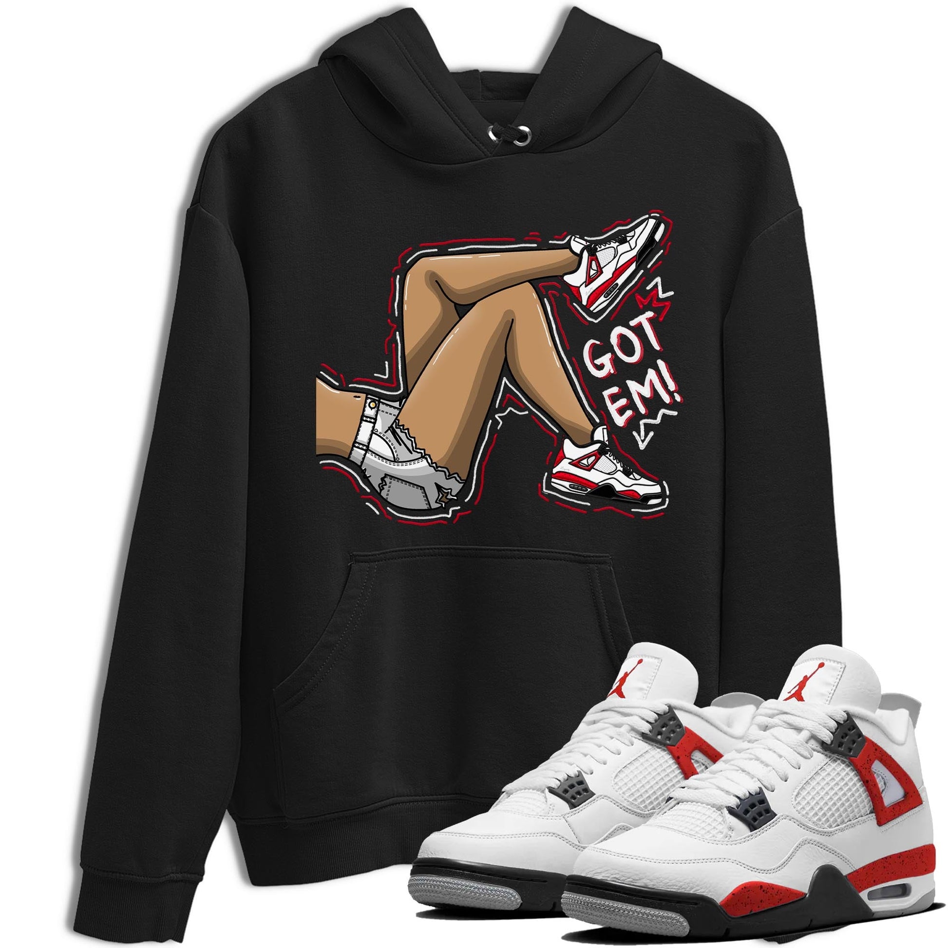 4s Red Cement shirt to match jordans Got Em Legs sneaker tees Air Jordan 4 Red Cement SNRT Sneaker Release Tees Crew Neck Casual Unisex Black 1 T-Shirt