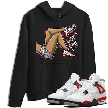 4s Red Cement shirt to match jordans Got Em Legs sneaker tees Air Jordan 4 Red Cement SNRT Sneaker Release Tees Crew Neck Casual Unisex Black 1 T-Shirt