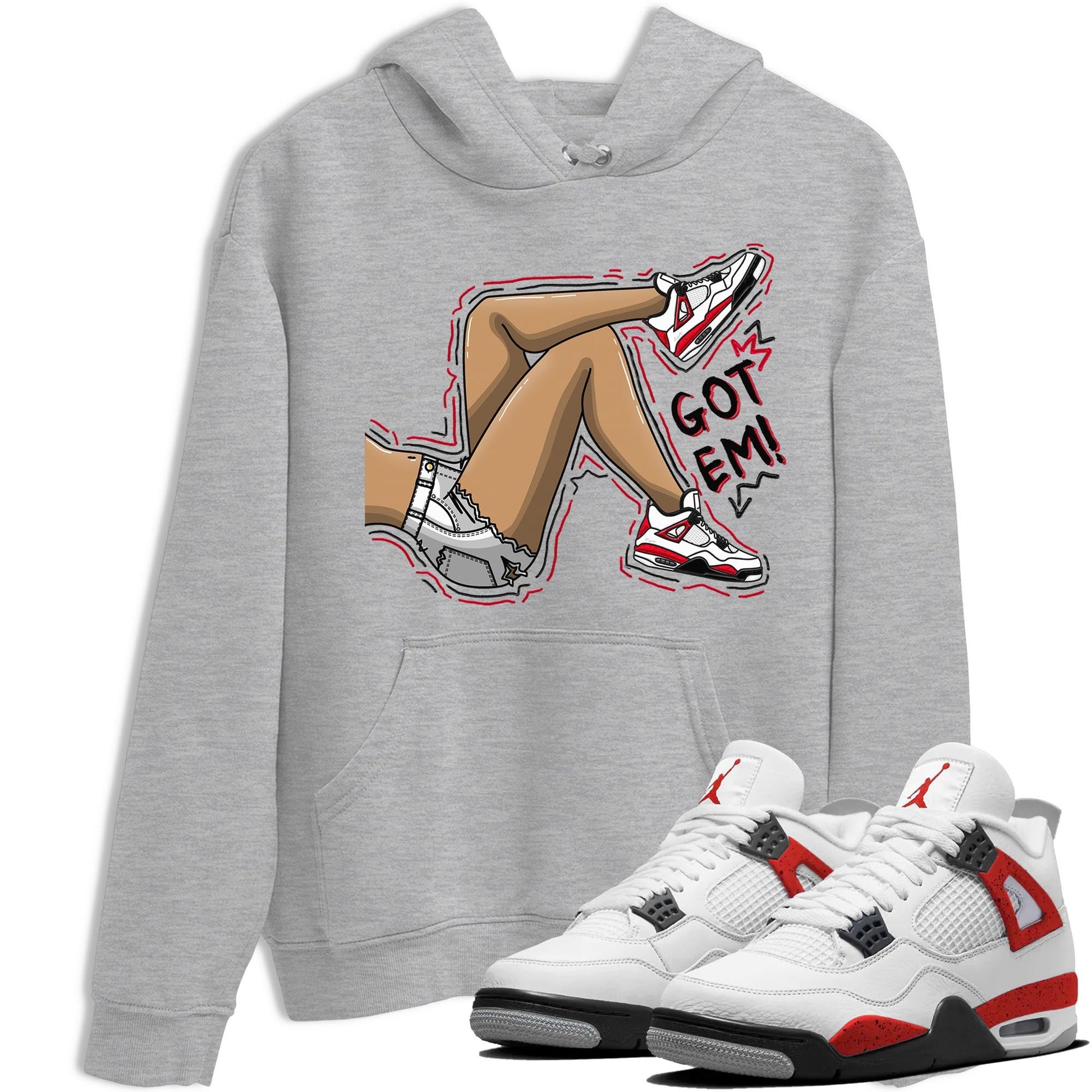 4s Red Cement shirt to match jordans Got Em Legs sneaker tees Air Jordan 4 Red Cement SNRT Sneaker Release Tees Crew Neck Casual Unisex Heather Grey 1 T-Shirt