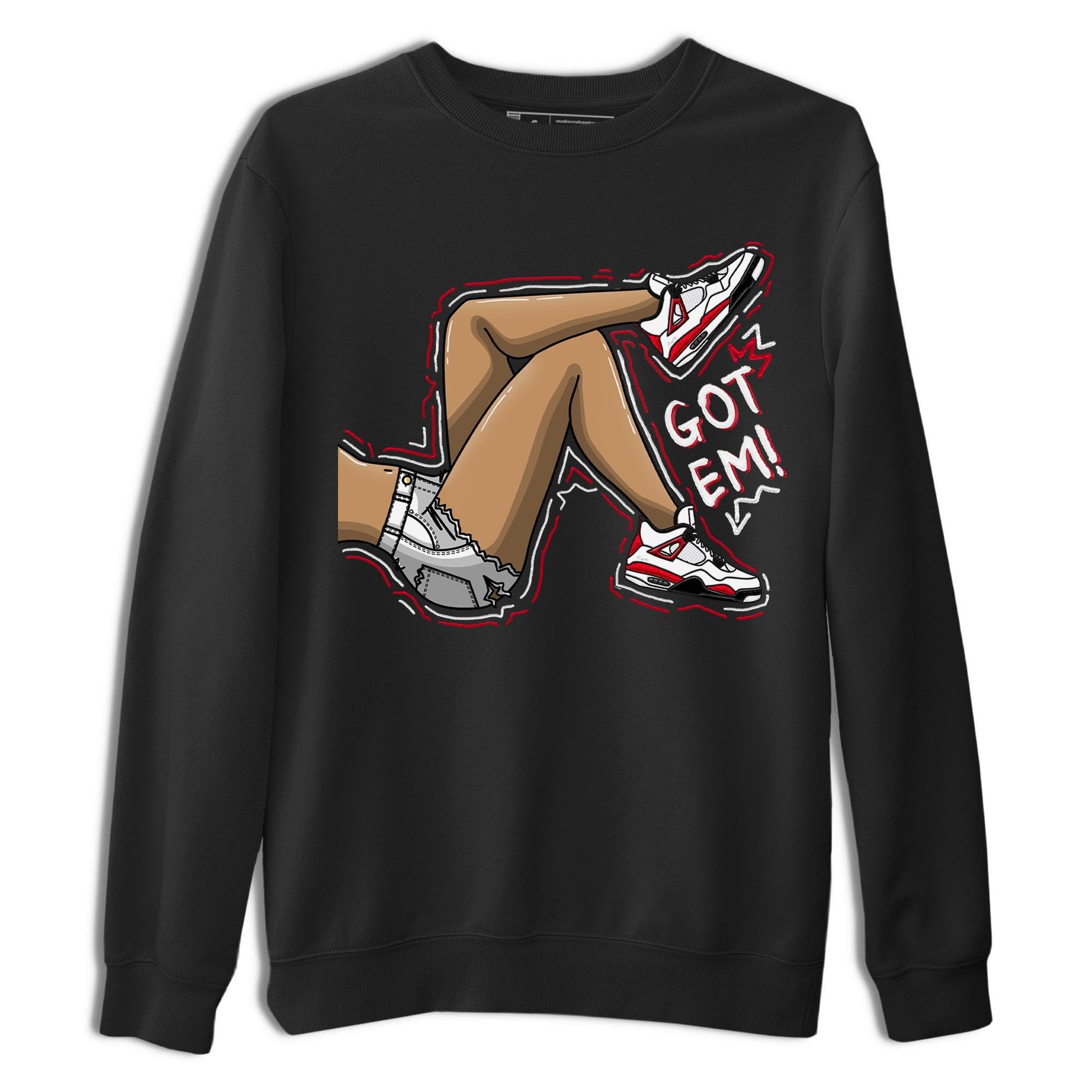 4s Red Cement shirt to match jordans Got Em Legs sneaker tees Air Jordan 4 Red Cement SNRT Sneaker Release Tees Crew Neck Casual Unisex Black 2 T-Shirt