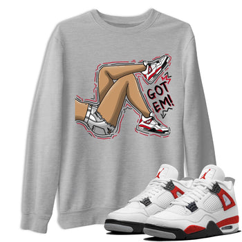 4s Red Cement shirt to match jordans Got Em Legs sneaker tees Air Jordan 4 Red Cement SNRT Sneaker Release Tees Crew Neck Casual Unisex Heather Grey 1 T-Shirt