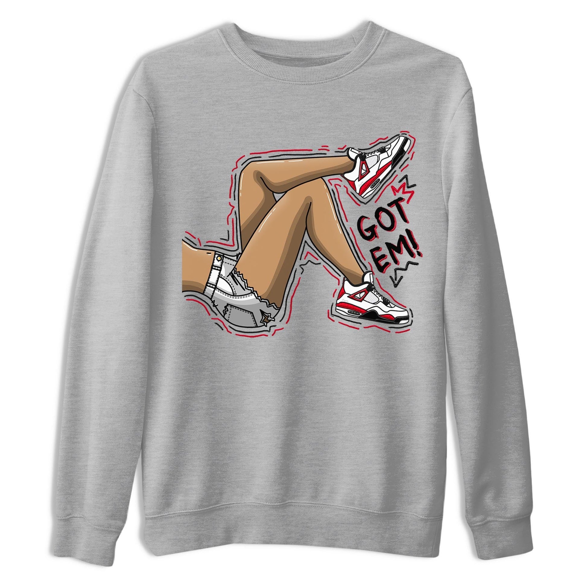 4s Red Cement shirt to match jordans Got Em Legs sneaker tees Air Jordan 4 Red Cement SNRT Sneaker Release Tees Crew Neck Casual Unisex Heather Grey 2 T-Shirt