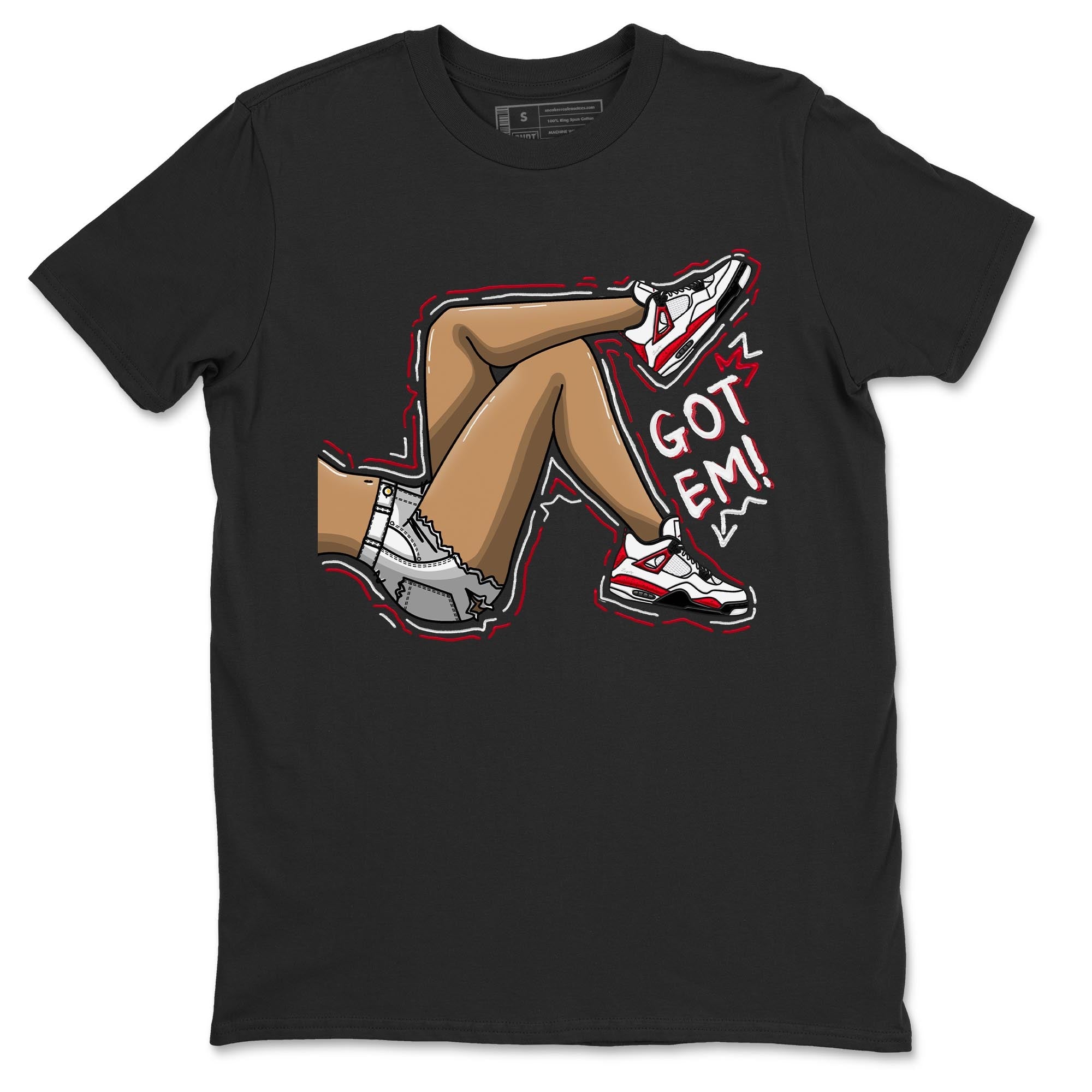 4s Red Cement shirt to match jordans Got Em Legs sneaker tees Air Jordan 4 Red Cement SNRT Sneaker Release Tees Crew Neck Casual Unisex Black 2 T-Shirt