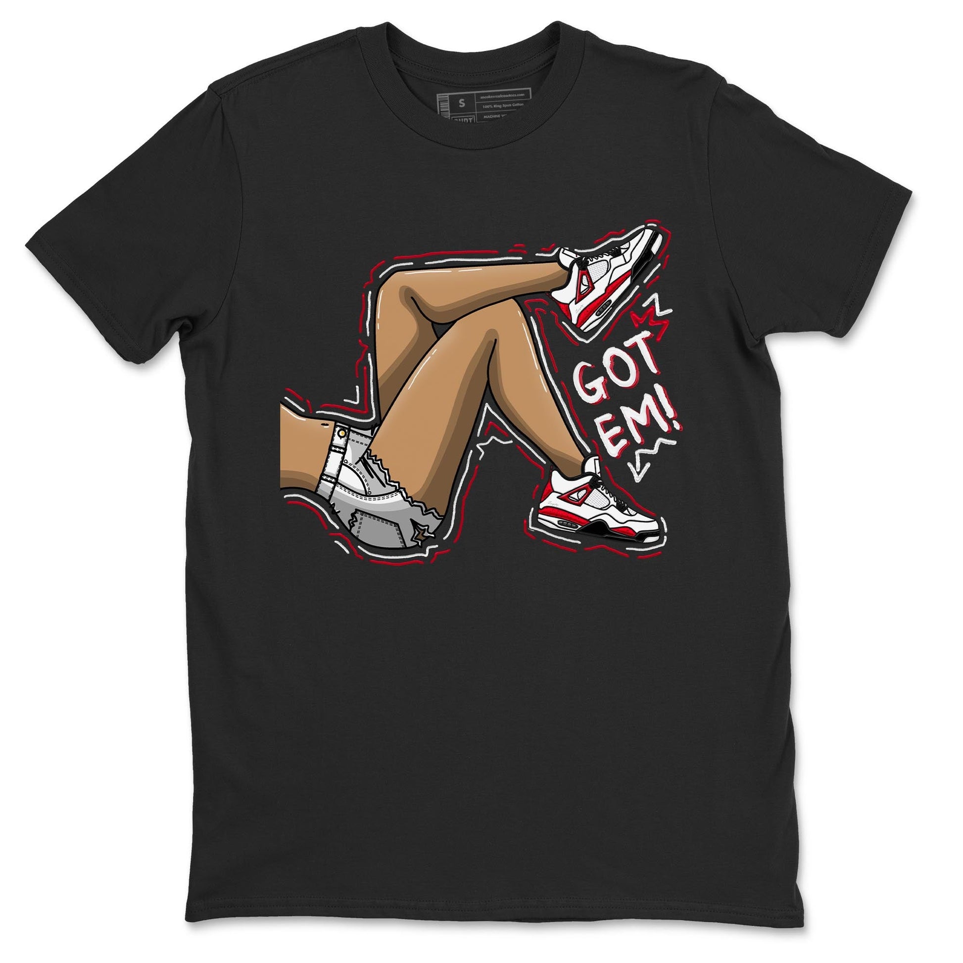 4s Red Cement shirt to match jordans Got Em Legs sneaker tees Air Jordan 4 Red Cement SNRT Sneaker Release Tees Crew Neck Casual Unisex Black 2 T-Shirt