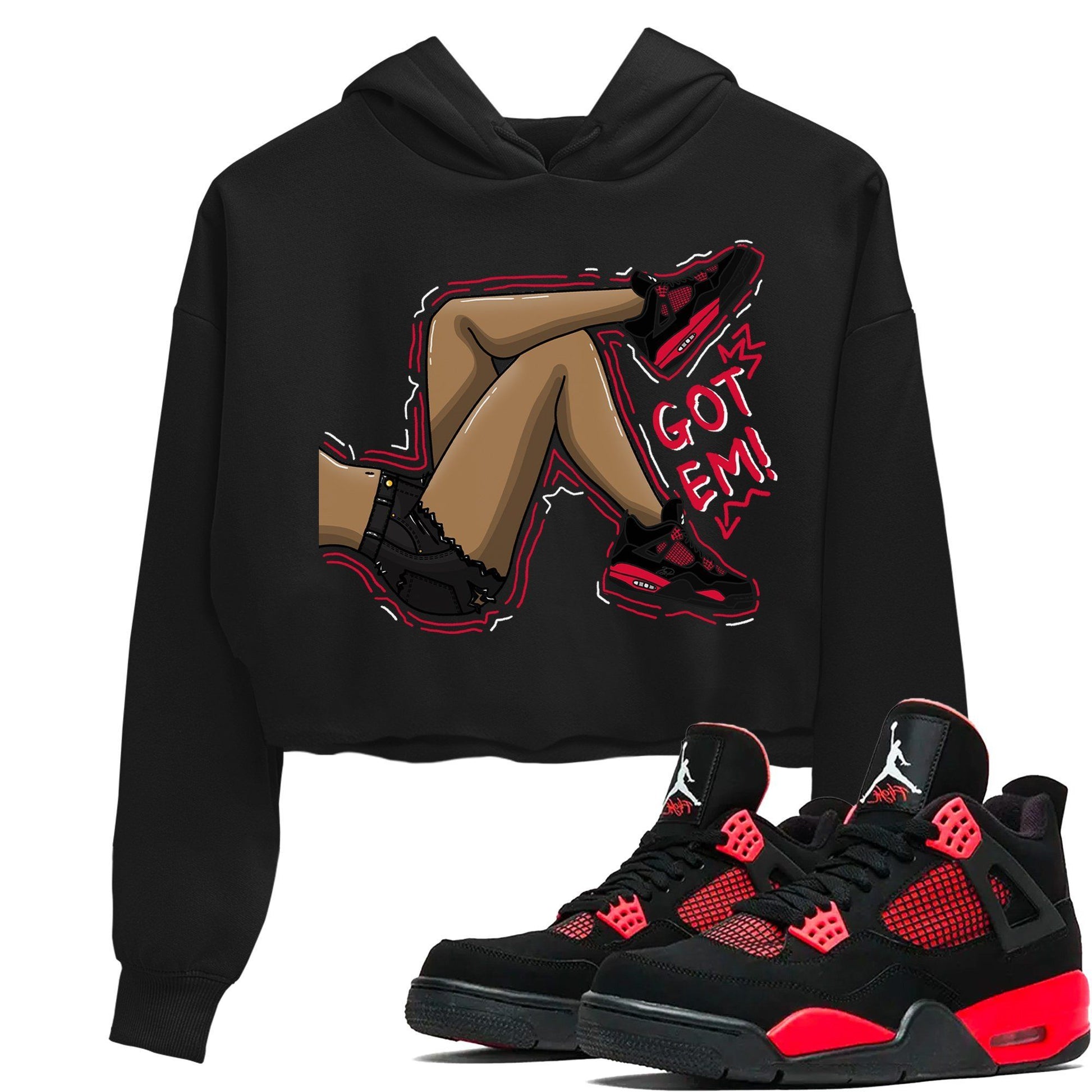 Jordan 4 Red Thunder Sneaker Match Tees Got Em Legs Sneaker Tees Jordan 4 Red Thunder Sneaker Release Tees Women's Shirts