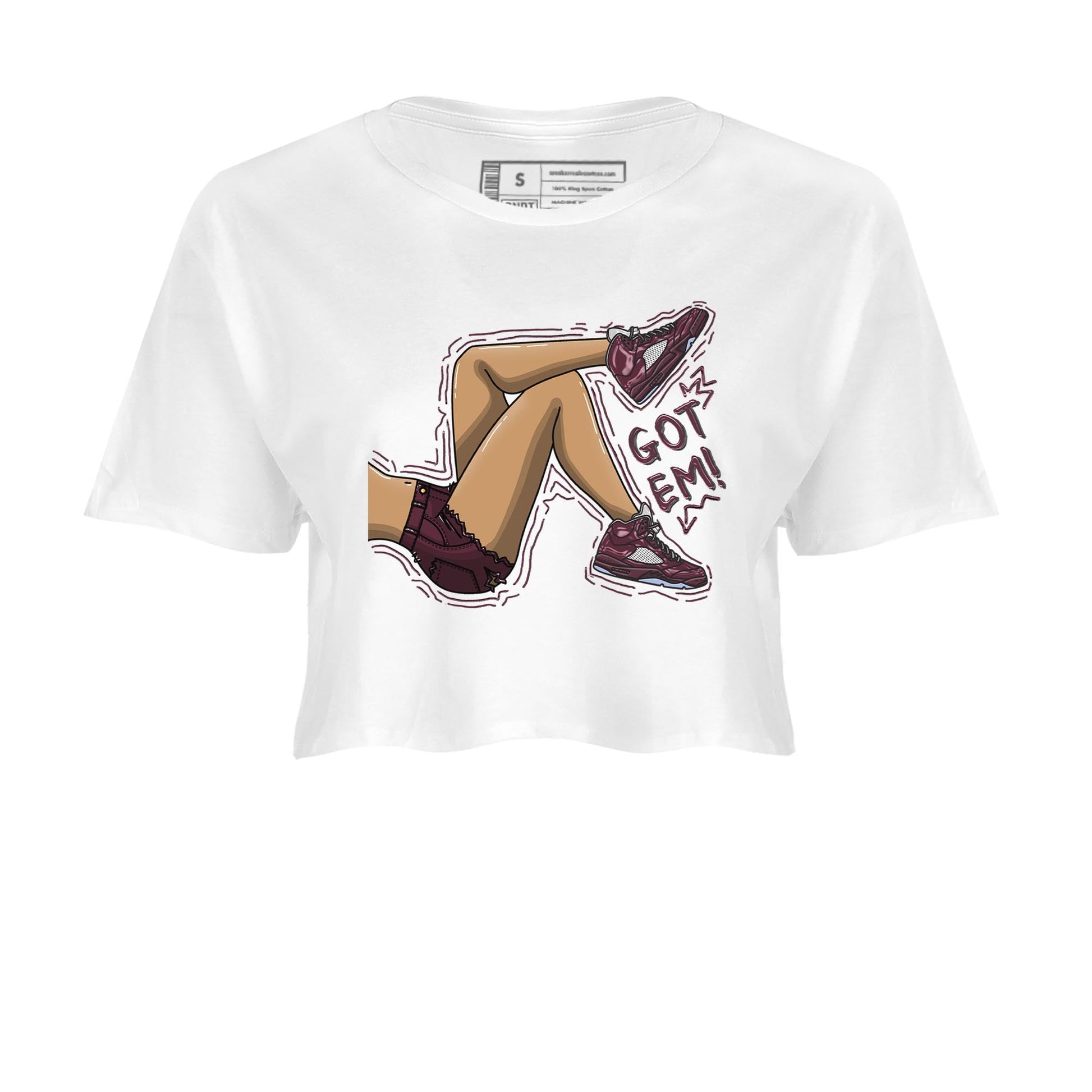 Jordan 5 Burgundy shirt to match jordans Got Em Legs sneaker tees Crew Neck AJ5 Burgundy SNRT Sneaker Release Tees White 2 Crop T-Shirt
