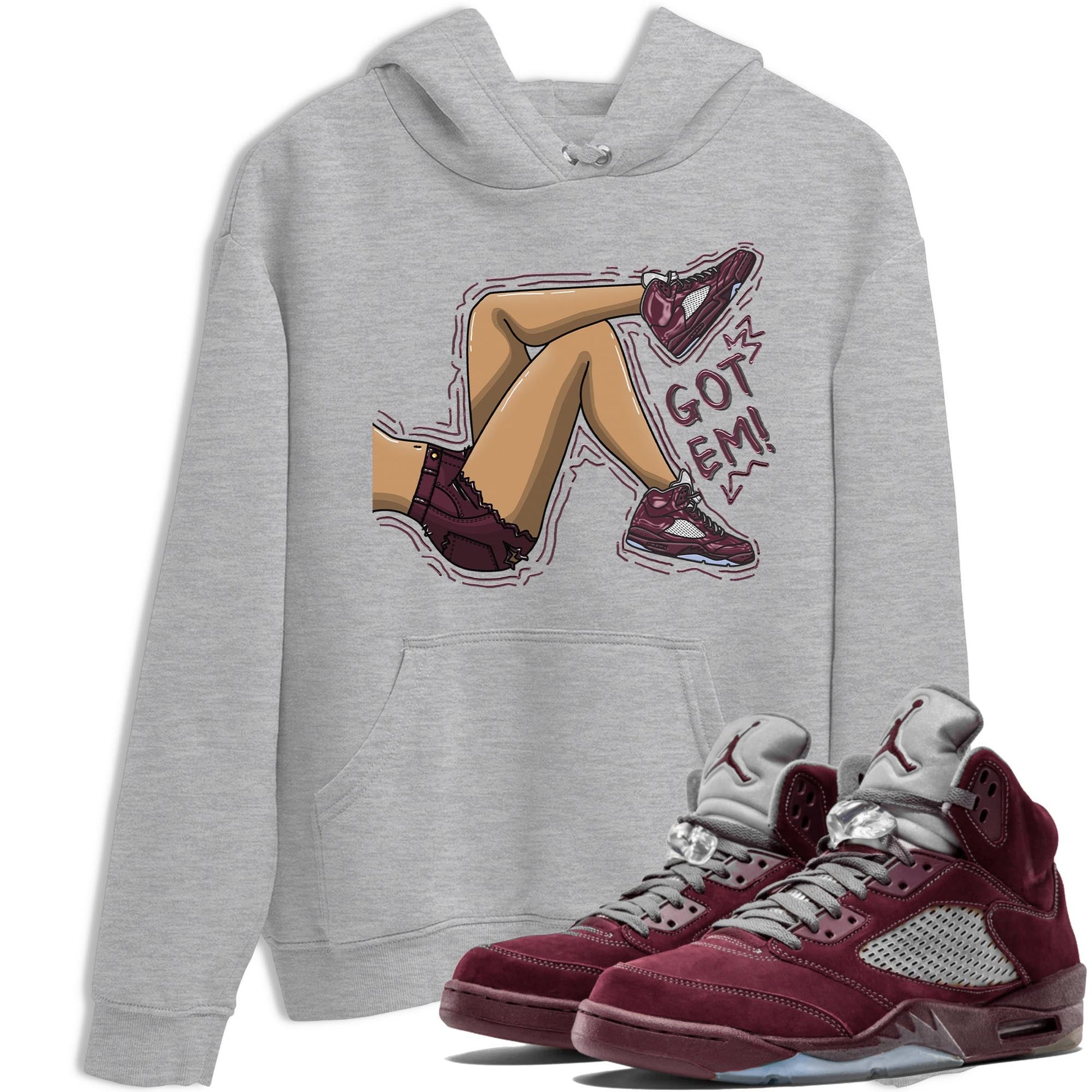 Jordan 5 Burgundy shirt to match jordans Got Em Legs sneaker tees Crew Neck AJ5 Burgundy SNRT Sneaker Release Tees Unisex Casual Shirts Heather Grey 1 T-Shirt