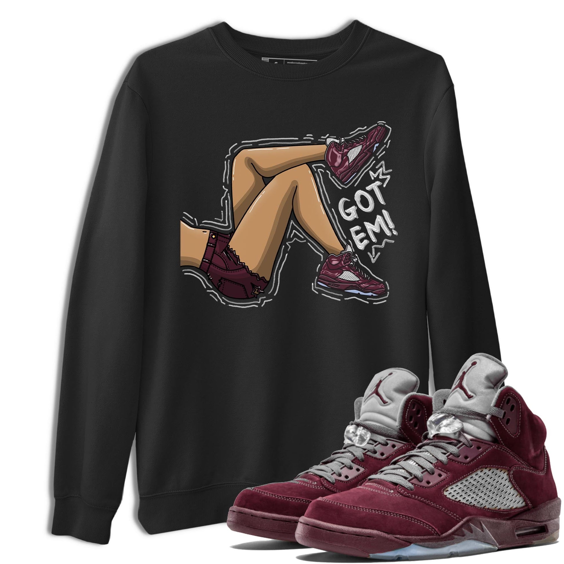 Jordan 5 Burgundy shirt to match jordans Got Em Legs sneaker tees Crew Neck AJ5 Burgundy SNRT Sneaker Release Tees Unisex Casual Shirts Black 1 T-Shirt