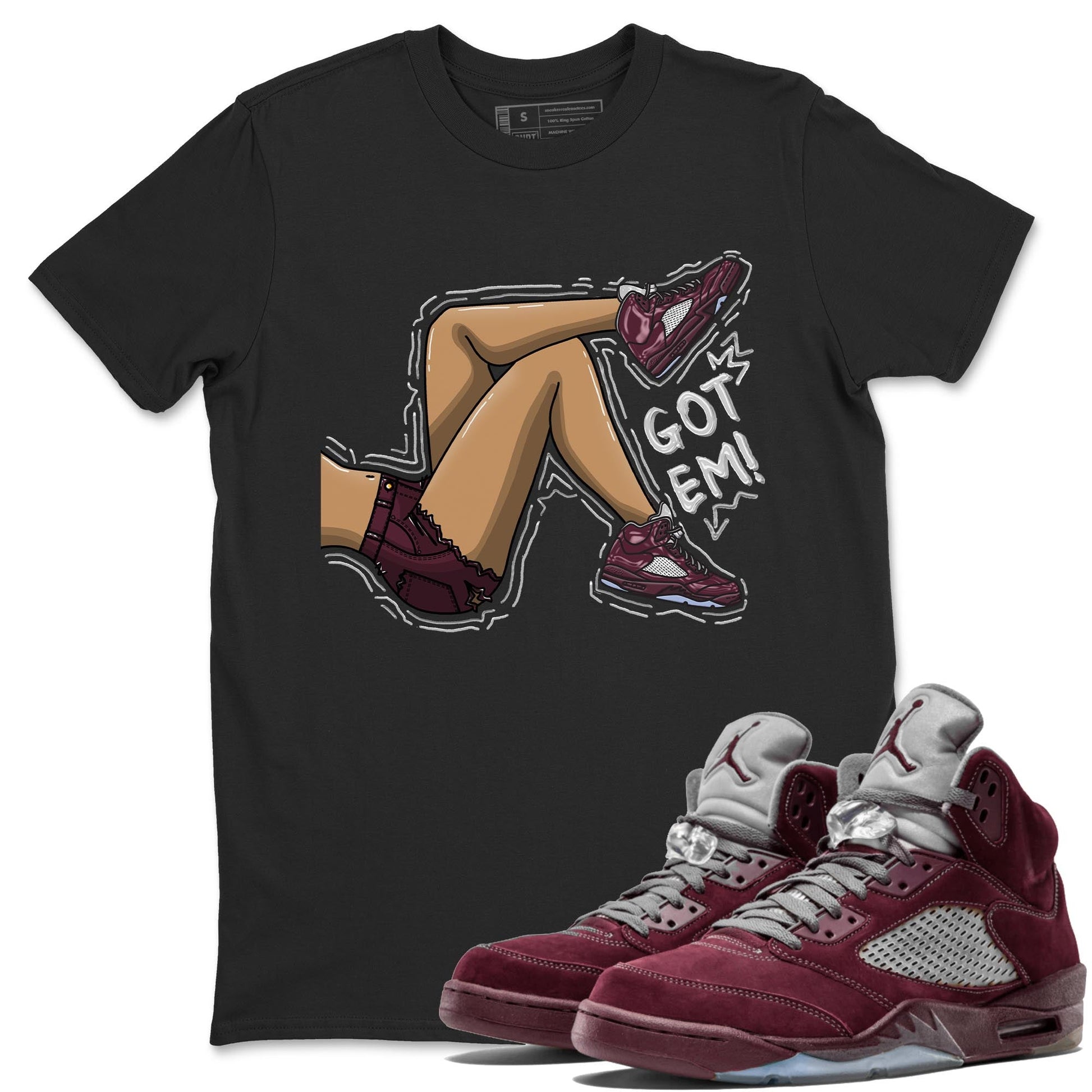 Jordan 5 Burgundy shirt to match jordans Got Em Legs sneaker tees Crew Neck AJ5 Burgundy SNRT Sneaker Release Tees Unisex Casual Shirts Black 1 T-Shirt
