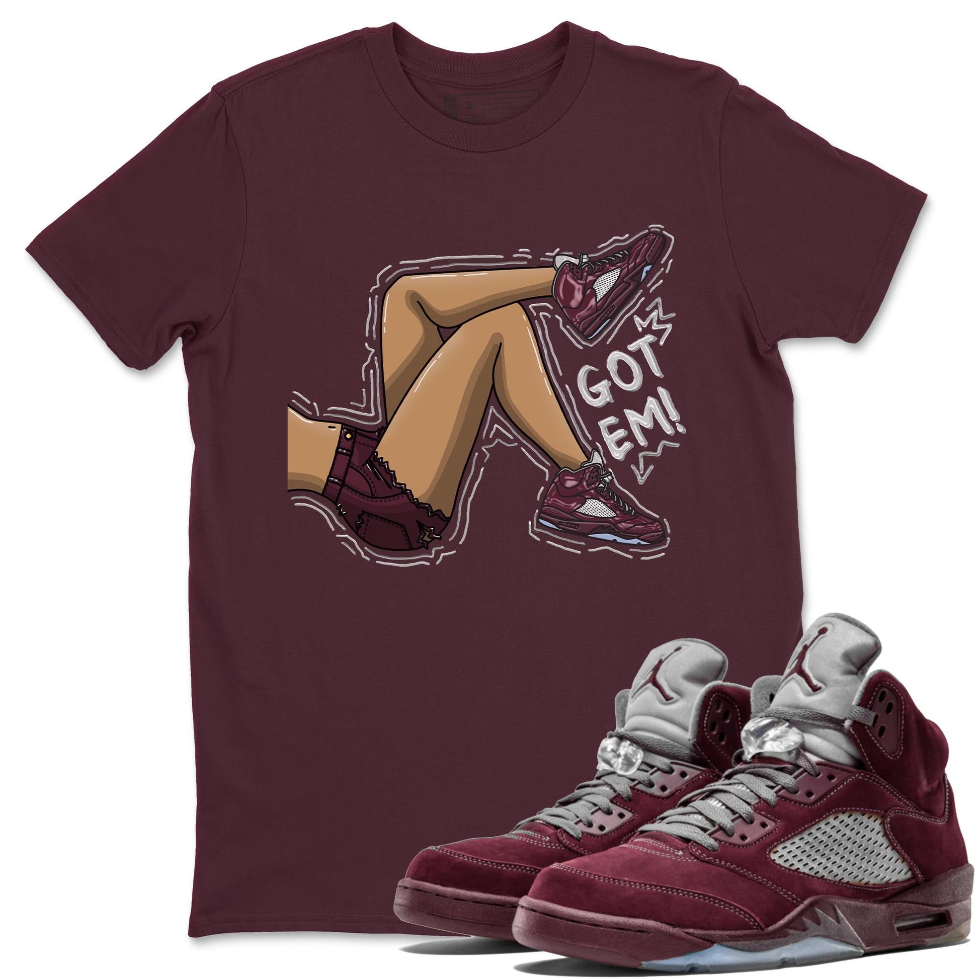 Jordan 5 Burgundy shirt to match jordans Got Em Legs sneaker tees Crew Neck AJ5 Burgundy SNRT Sneaker Release Tees Unisex Casual Shirts Maroon 1 T-Shirt