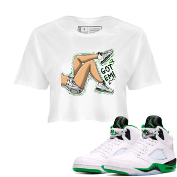 5s Lucky Green shirt to match jordans Got Em Legs sneaker tees Air Jordan 5 Lucky Green SNRT Sneaker Release Tees White 1 crop length shirt