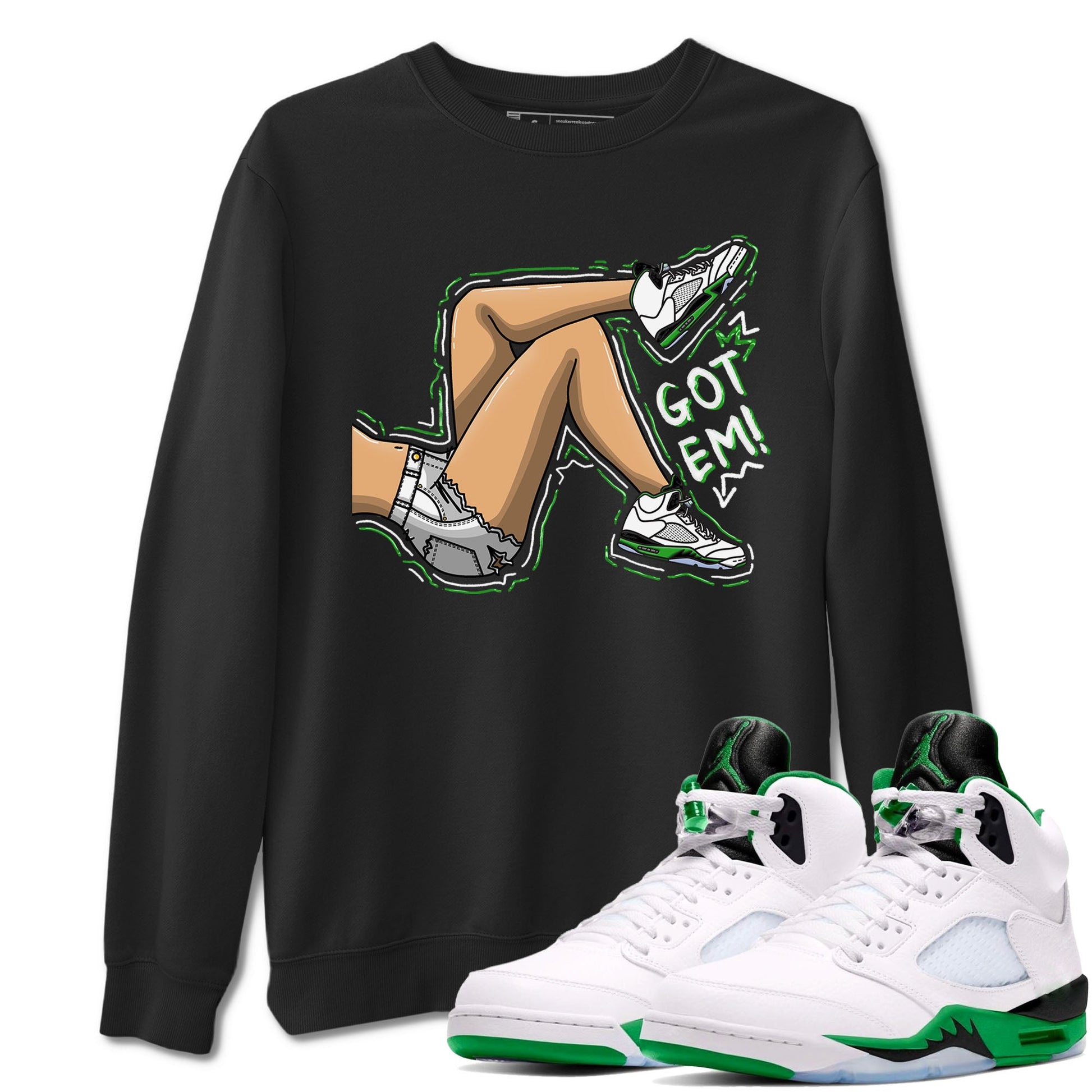 5s Lucky Green shirt to match jordans Got Em Legs sneaker tees Air Jordan 5 Lucky Green SNRT Sneaker Release Tees unisex cotton Black 1 crew neck shirt