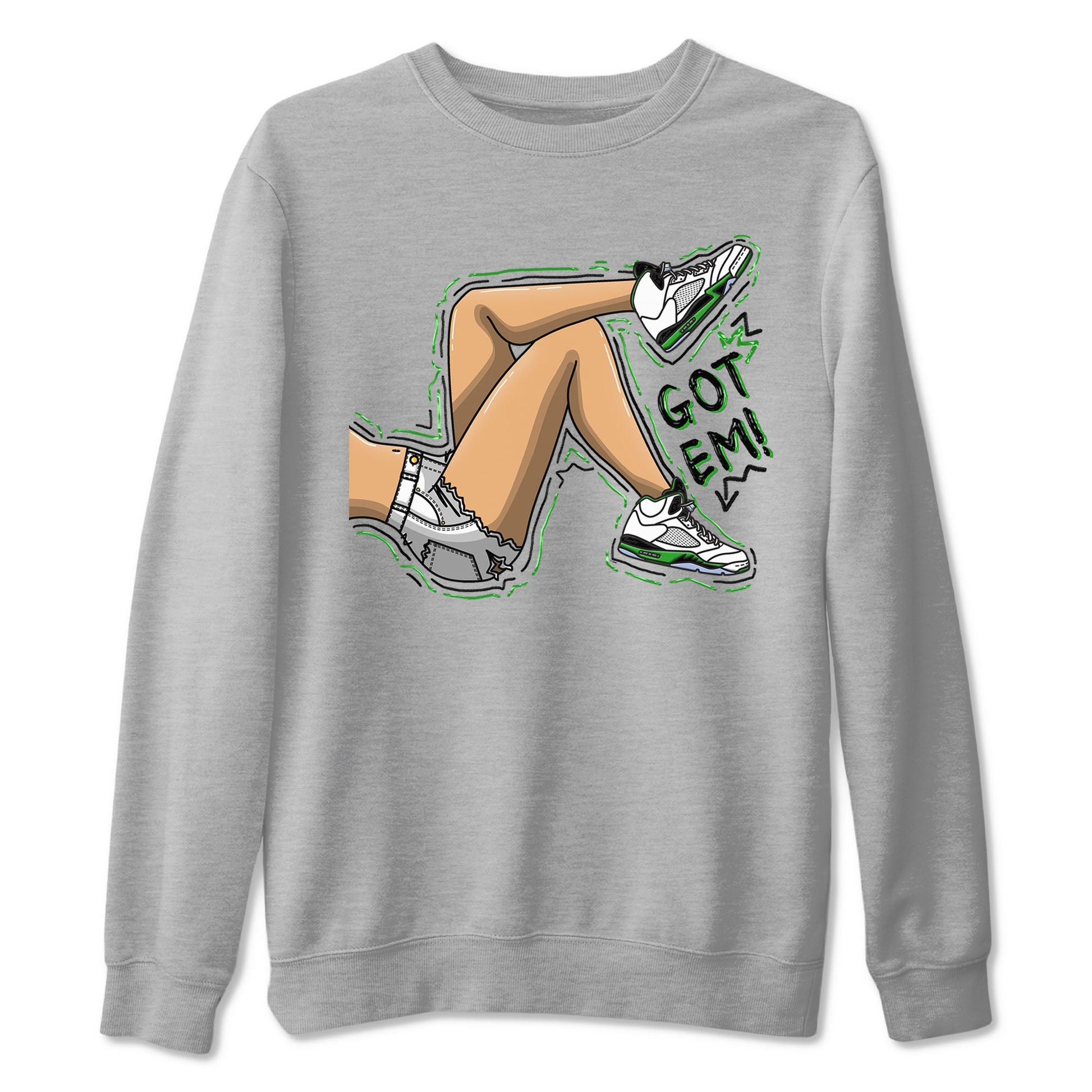 5s Lucky Green shirt to match jordans Got Em Legs sneaker tees Air Jordan 5 Lucky Green SNRT Sneaker Release Tees unisex cotton Heather Grey 2 crew neck shirt