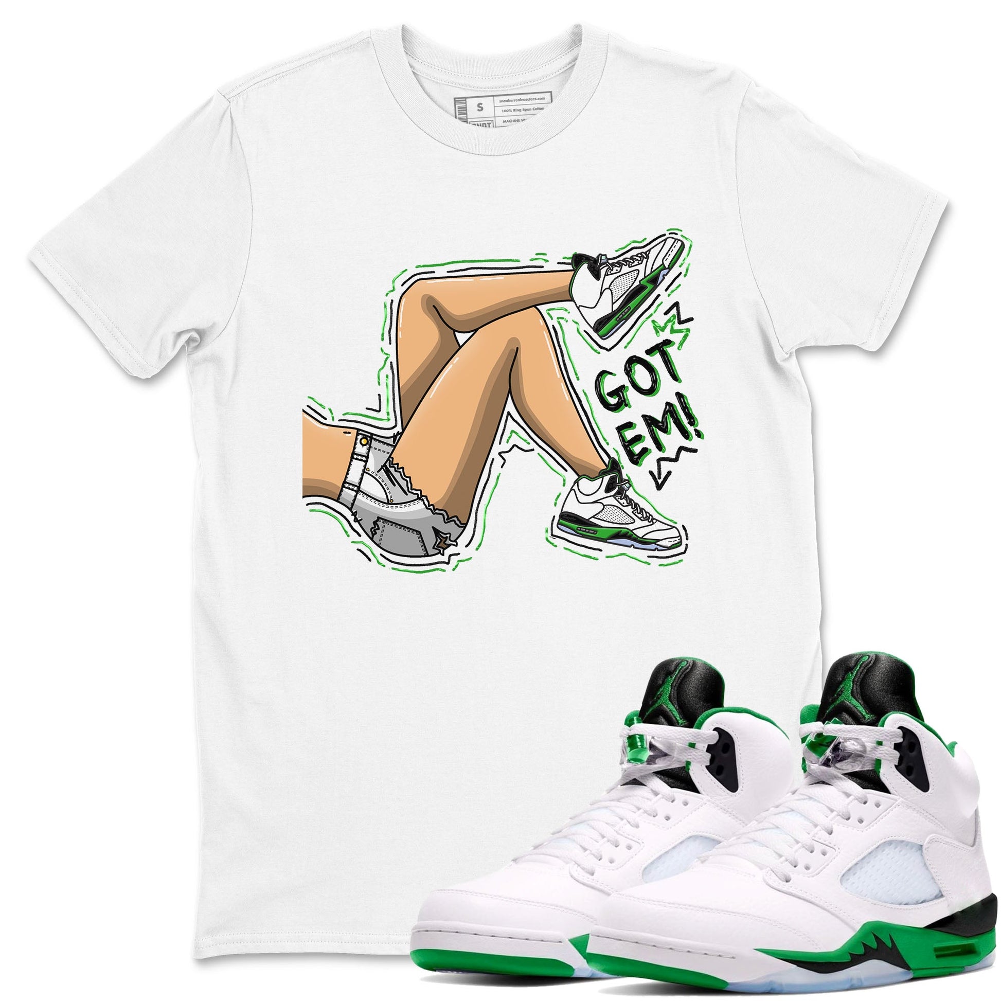 5s Lucky Green shirt to match jordans Got Em Legs sneaker tees Air Jordan 5 Lucky Green SNRT Sneaker Release Tees unisex cotton White 1 crew neck shirt