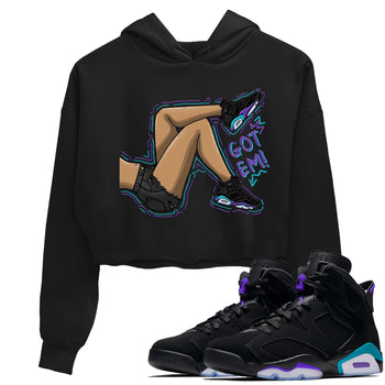 AJ6 Aqua shirt to match jordans Got Em Legs sneaker release tees Air Jordan 6 Aqua SNRT Sneaker Tees Black 1 Crop T-Shirt