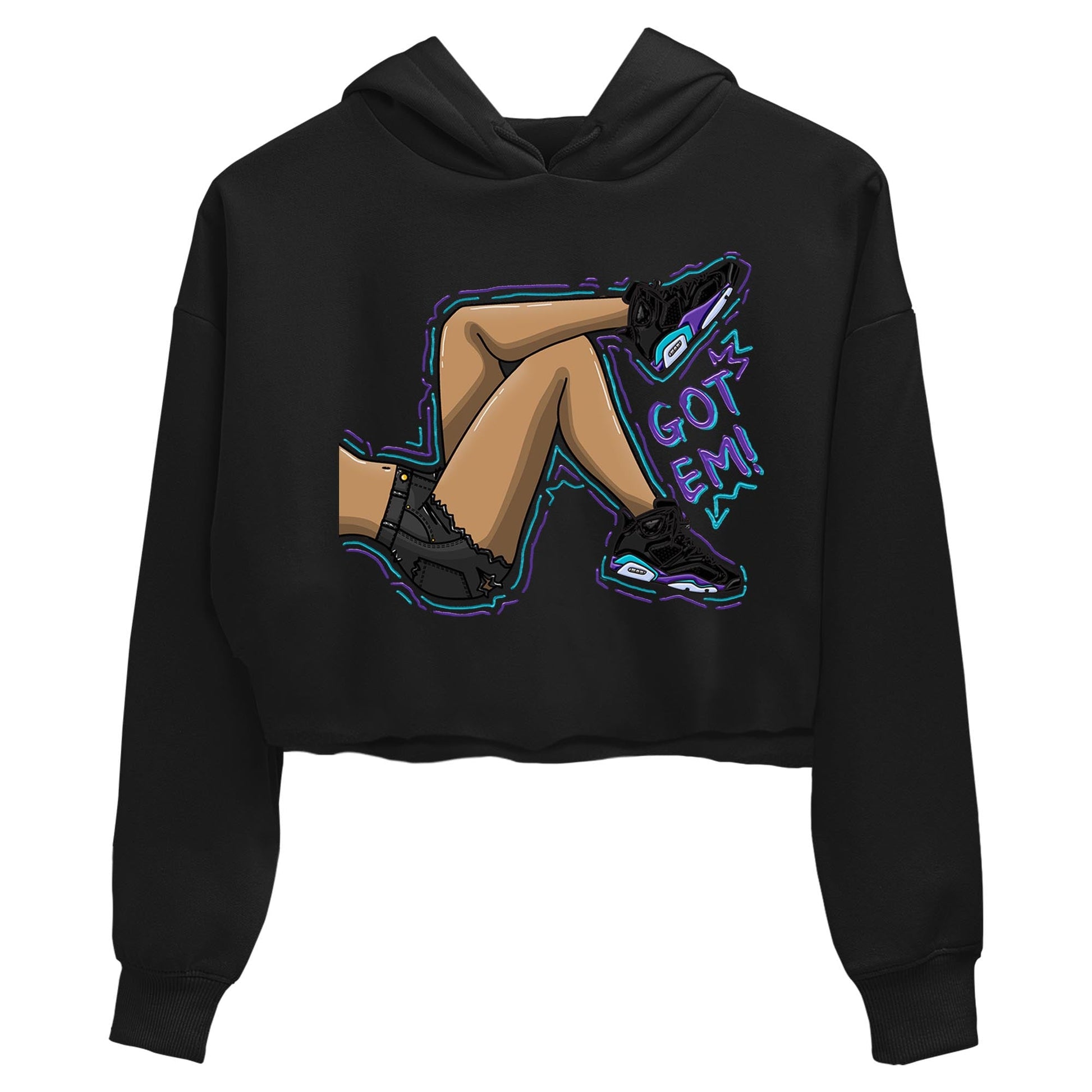 AJ6 Aqua shirt to match jordans Got Em Legs sneaker release tees Air Jordan 6 Aqua SNRT Sneaker Tees Black 2 Crop T-Shirt