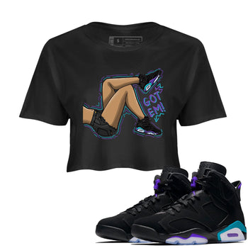 AJ6 Aqua shirt to match jordans Got Em Legs sneaker release tees Air Jordan 6 Aqua SNRT Sneaker Tees Black 1 Crop T-Shirt