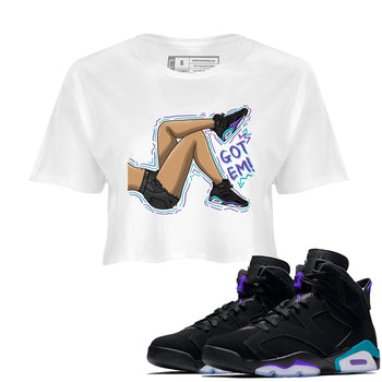 AJ6 Aqua shirt to match jordans Got Em Legs sneaker release tees Air Jordan 6 Aqua SNRT Sneaker Tees White 1 Crop T-Shirt