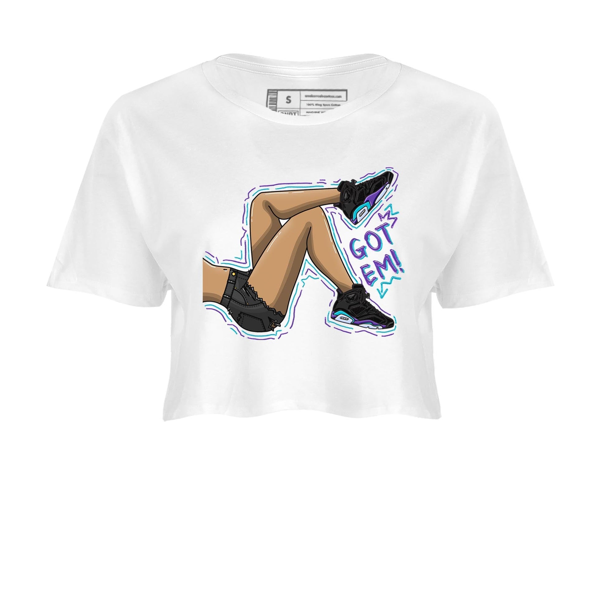 AJ6 Aqua shirt to match jordans Got Em Legs sneaker release tees Air Jordan 6 Aqua SNRT Sneaker Tees White 2 Crop T-Shirt