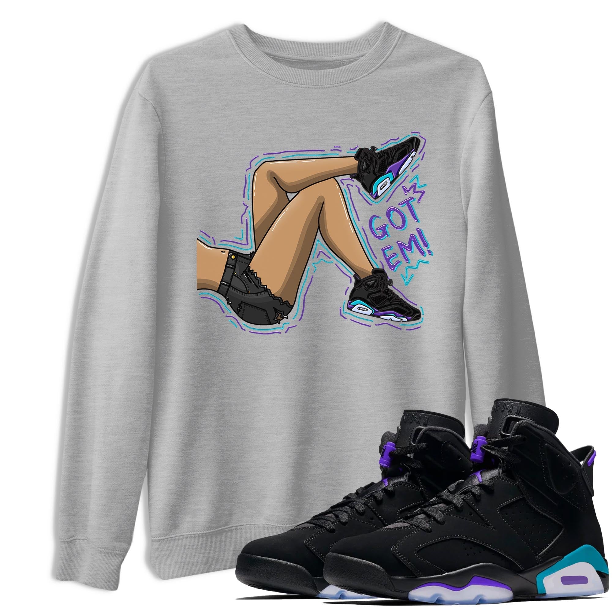 AJ6 Aqua shirt to match jordans Got Em Legs sneaker release tees Air Jordan 6 Aqua SNRT Sneaker Tees Unisex Streetwear Clothing Heather Grey 1 T-Shirt