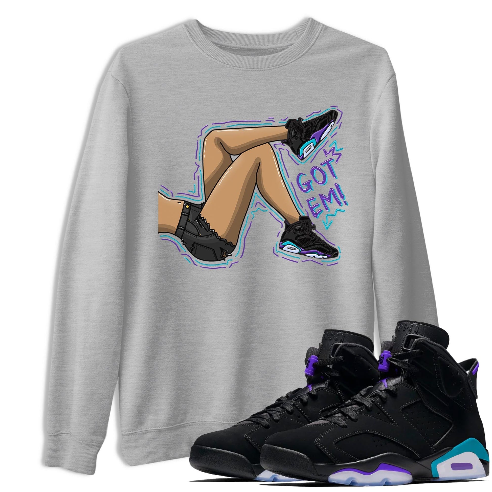 AJ6 Aqua shirt to match jordans Got Em Legs sneaker release tees Air Jordan 6 Aqua SNRT Sneaker Tees Unisex Streetwear Clothing Heather Grey 1 T-Shirt