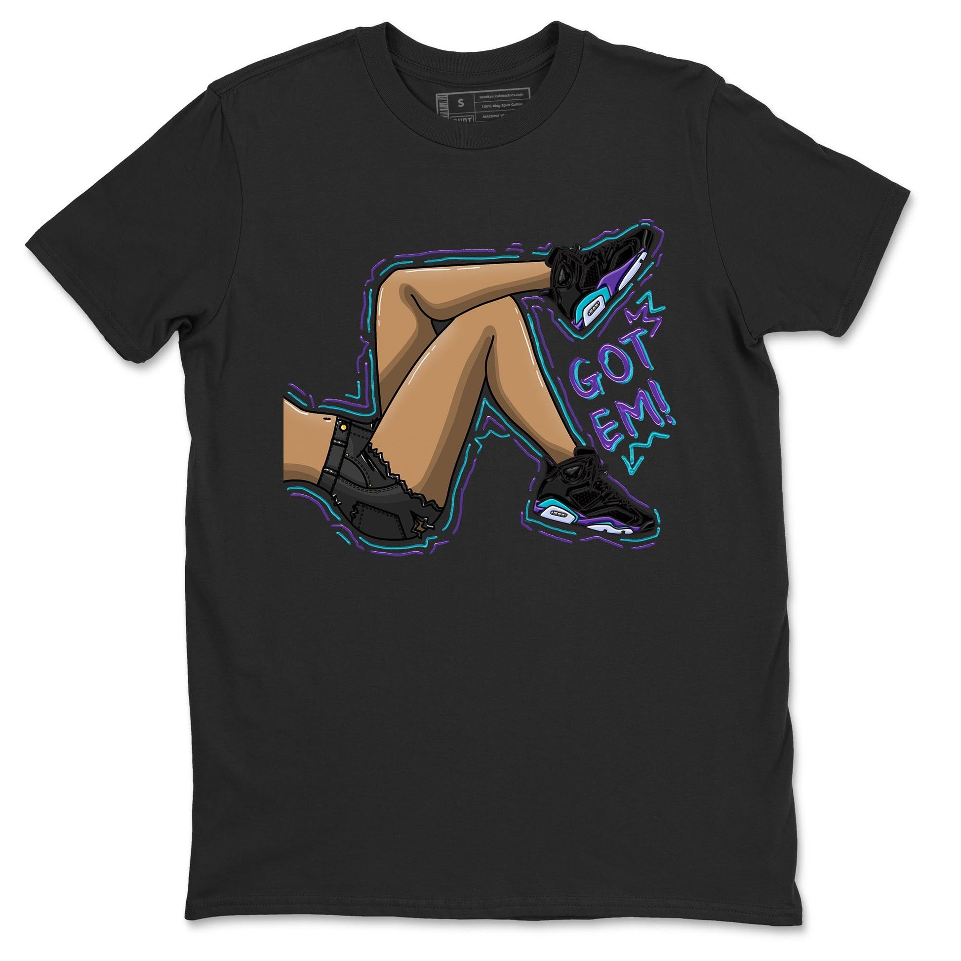 AJ6 Aqua shirt to match jordans Got Em Legs sneaker release tees Air Jordan 6 Aqua SNRT Sneaker Tees Unisex Streetwear Clothing Black 2 T-Shirt