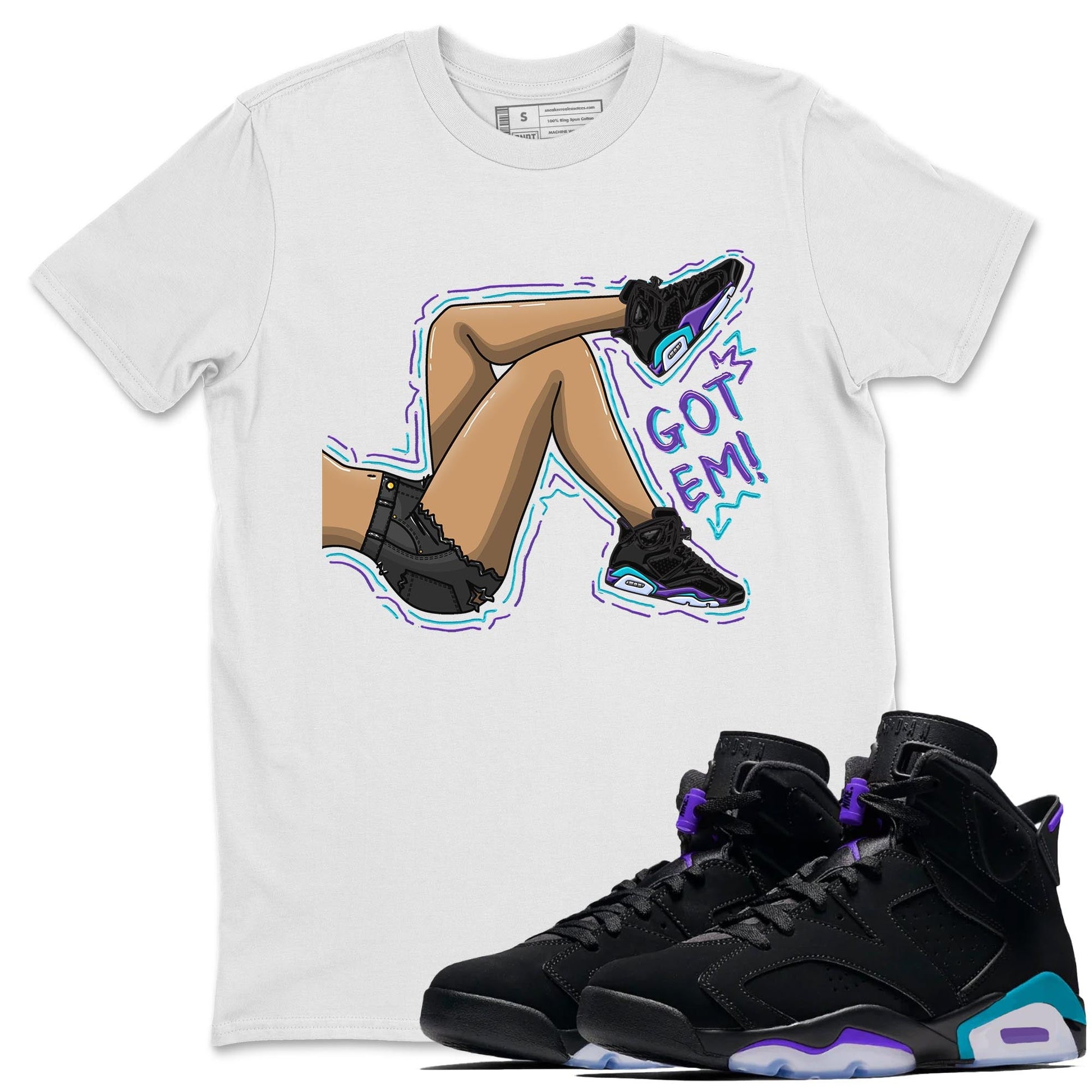 AJ6 Aqua shirt to match jordans Got Em Legs sneaker release tees Air Jordan 6 Aqua SNRT Sneaker Tees Unisex Streetwear Clothing White 1 T-Shirt