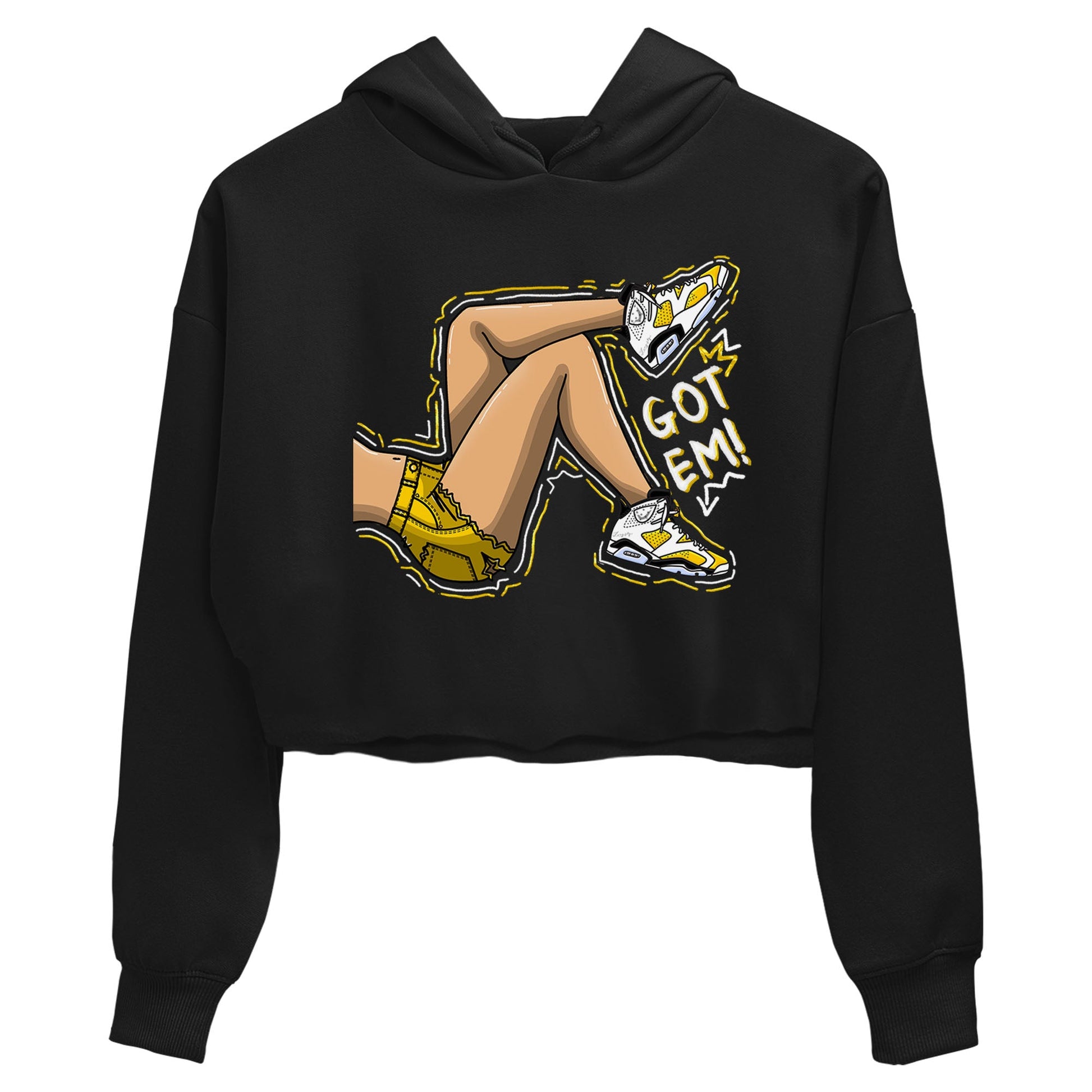 Got Em Legs sneaker match tees to Yellow Ochre 6s street fashion brand for shirts to match Jordans SNRT Sneaker Tees Air Jordan 6 Yellow Ochre unisex t-shirt Black 2 crop shirt