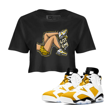 Got Em Legs sneaker match tees to Yellow Ochre 6s street fashion brand for shirts to match Jordans SNRT Sneaker Tees Air Jordan 6 Yellow Ochre unisex t-shirt Black 1 crop shirt