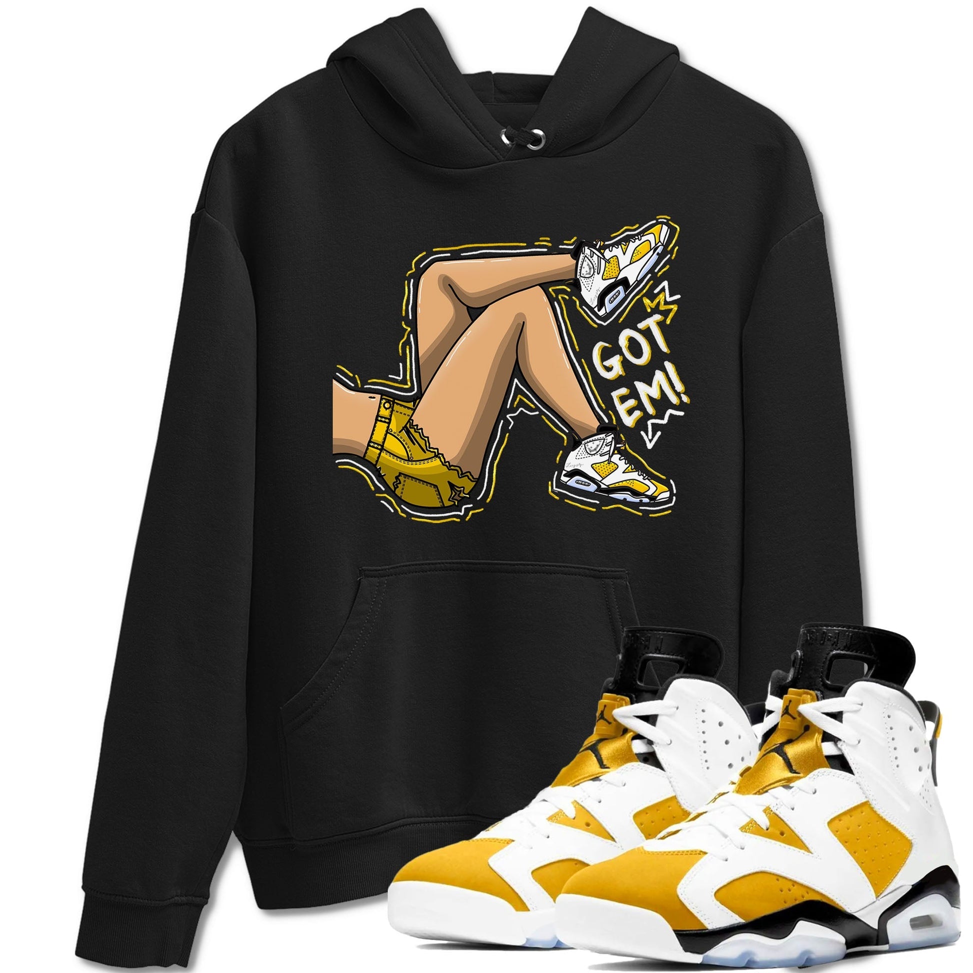 Got Em Legs sneaker match tees to Yellow Ochre 6s street fashion brand for shirts to match Jordans SNRT Sneaker Tees Air Jordan 6 Yellow Ochre unisex t-shirt Black 1 unisex shirt