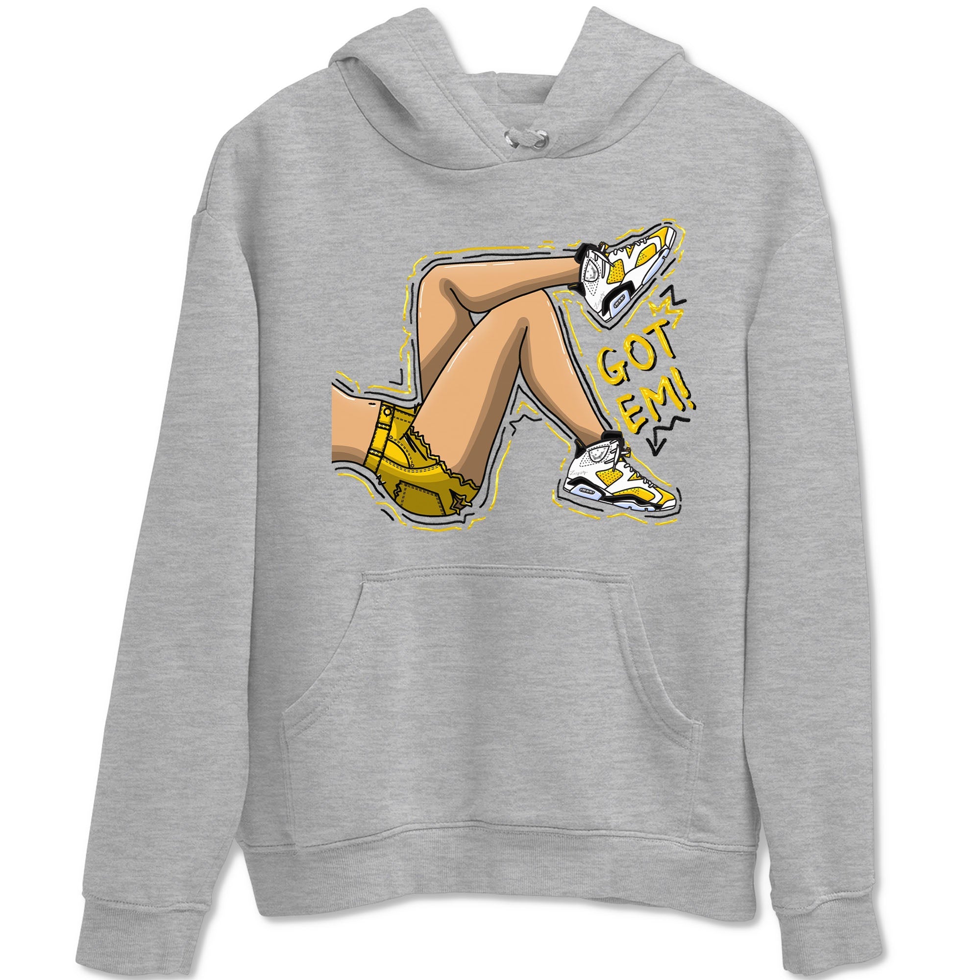 Got Em Legs sneaker match tees to Yellow Ochre 6s street fashion brand for shirts to match Jordans SNRT Sneaker Tees Air Jordan 6 Yellow Ochre unisex t-shirt Heather Grey 2 unisex shirt