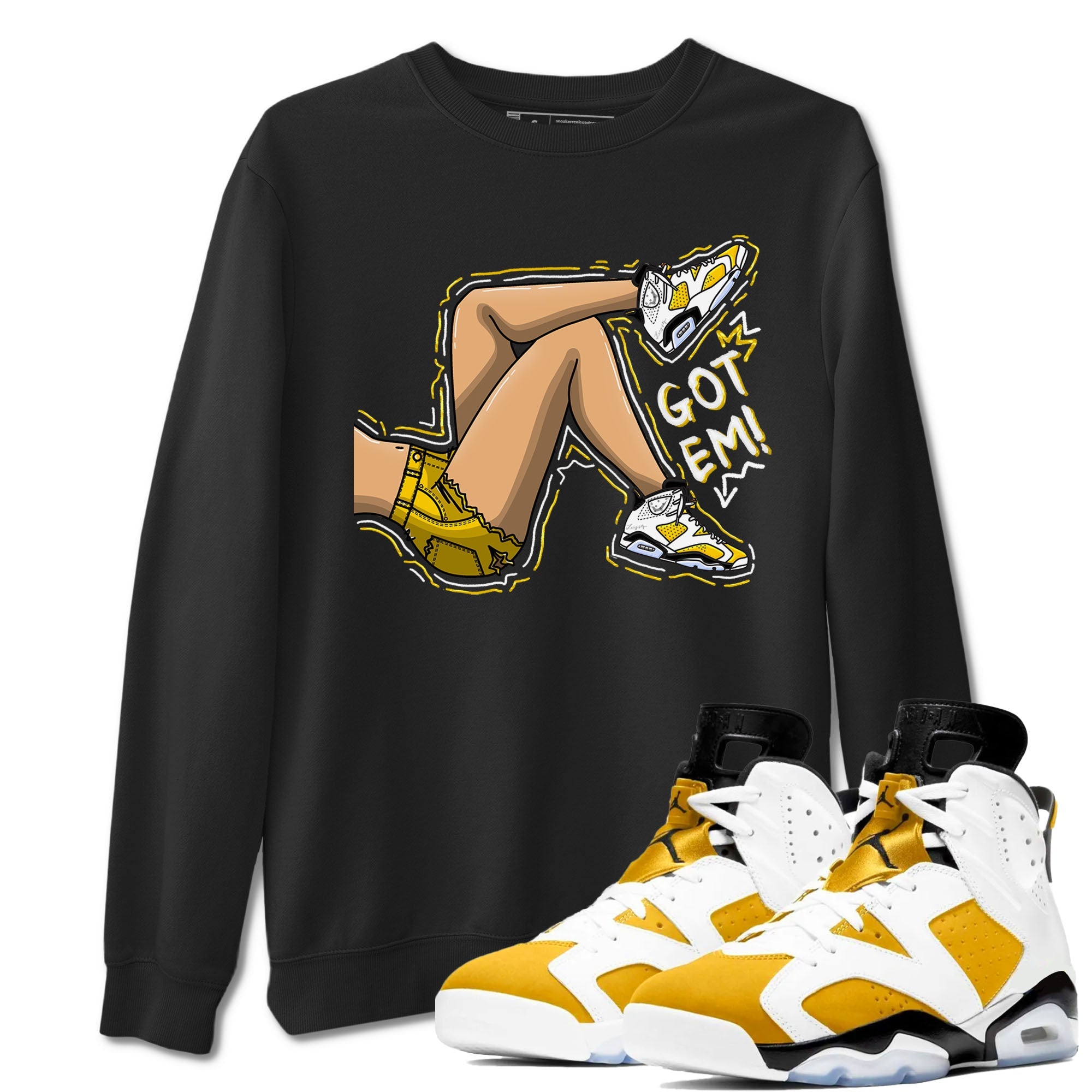 Got Em Legs sneaker match tees to Yellow Ochre 6s street fashion brand for shirts to match Jordans SNRT Sneaker Tees Air Jordan 6 Yellow Ochre unisex t-shirt Black 1 unisex shirt