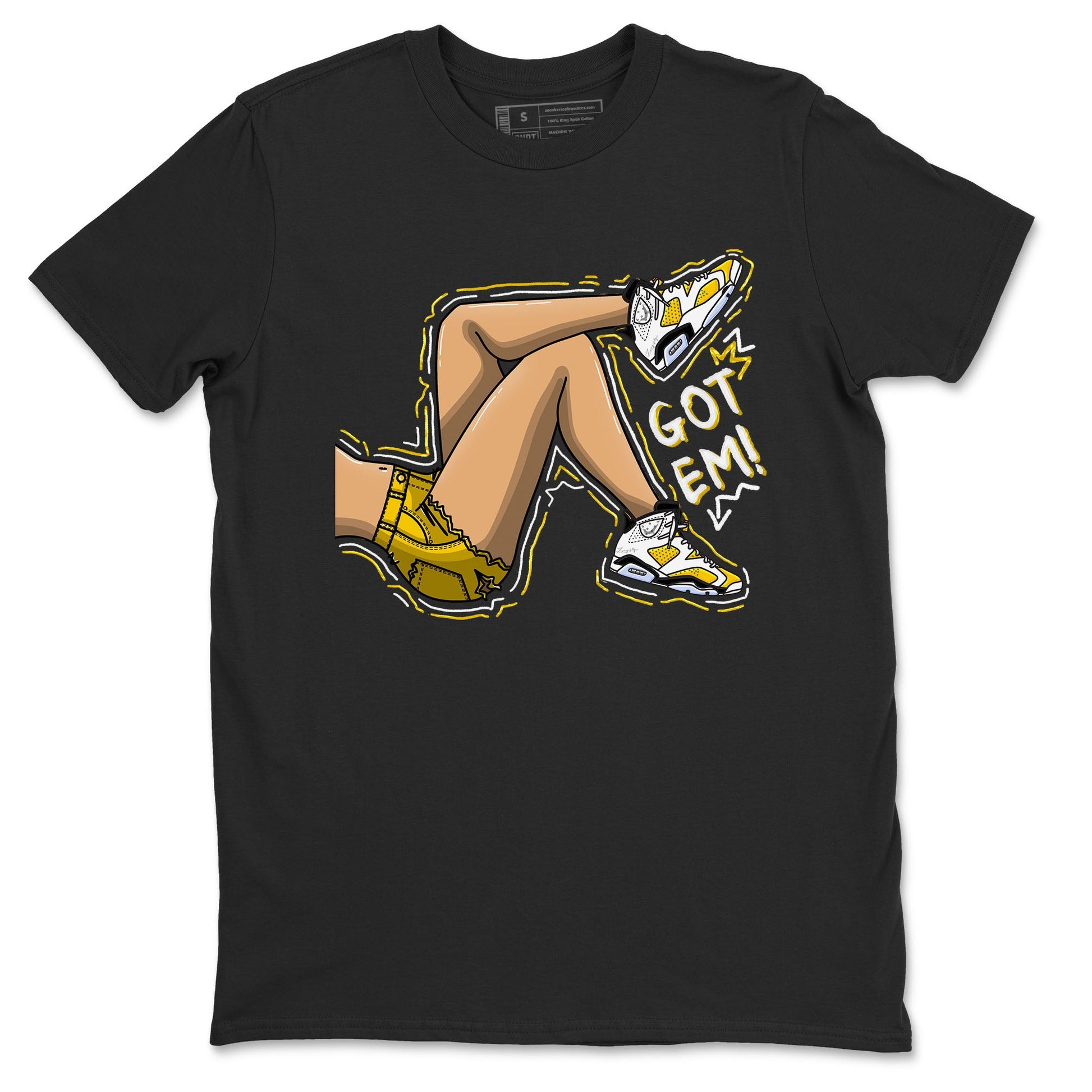 Got Em Legs sneaker match tees to Yellow Ochre 6s street fashion brand for shirts to match Jordans SNRT Sneaker Tees Air Jordan 6 Yellow Ochre unisex t-shirt Black 2 unisex shirt