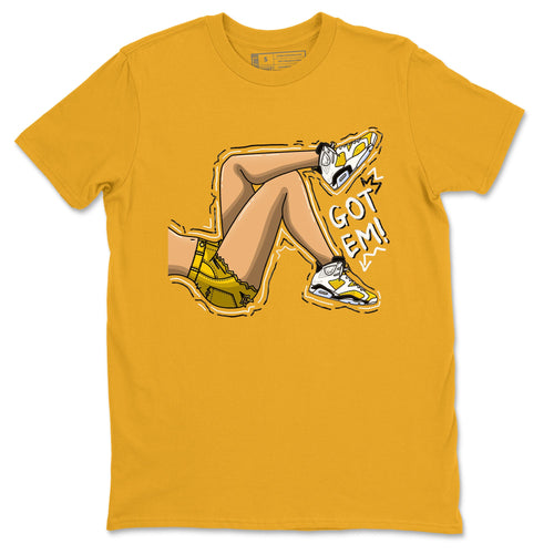Got Em Legs sneaker match tees to Yellow Ochre 6s street fashion brand for shirts to match Jordans SNRT Sneaker Tees Air Jordan 6 Yellow Ochre unisex t-shirt Gold 2 unisex shirt