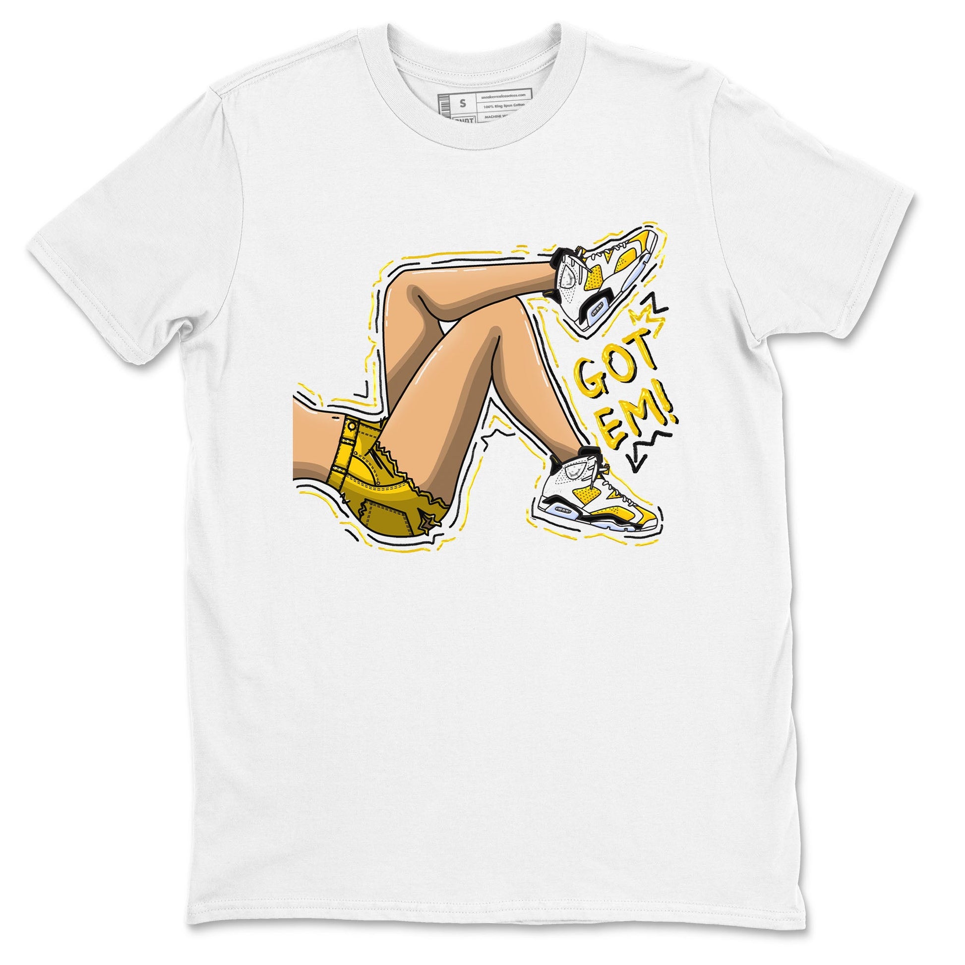 Got Em Legs sneaker match tees to Yellow Ochre 6s street fashion brand for shirts to match Jordans SNRT Sneaker Tees Air Jordan 6 Yellow Ochre unisex t-shirt White 2 unisex shirt