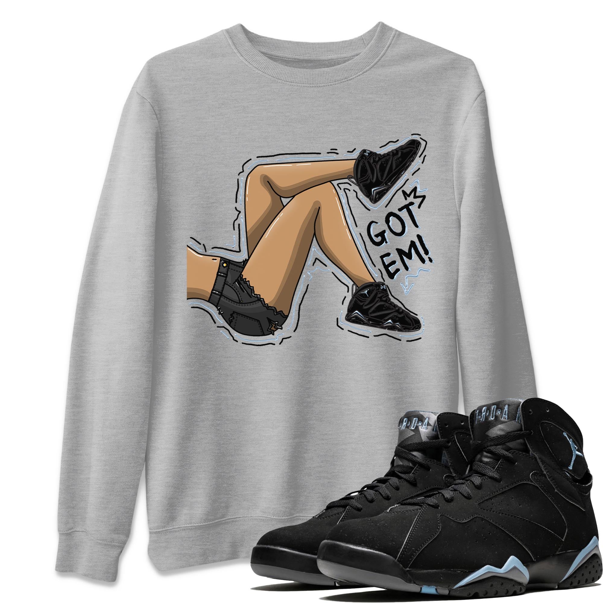 Air Jordan 7 Chambray shirt to match jordans Got Em Legs sneaker tees AJ7 Chambray SNRT Sneaker Release Tees Unisex Heather Grey 1 T-Shirt