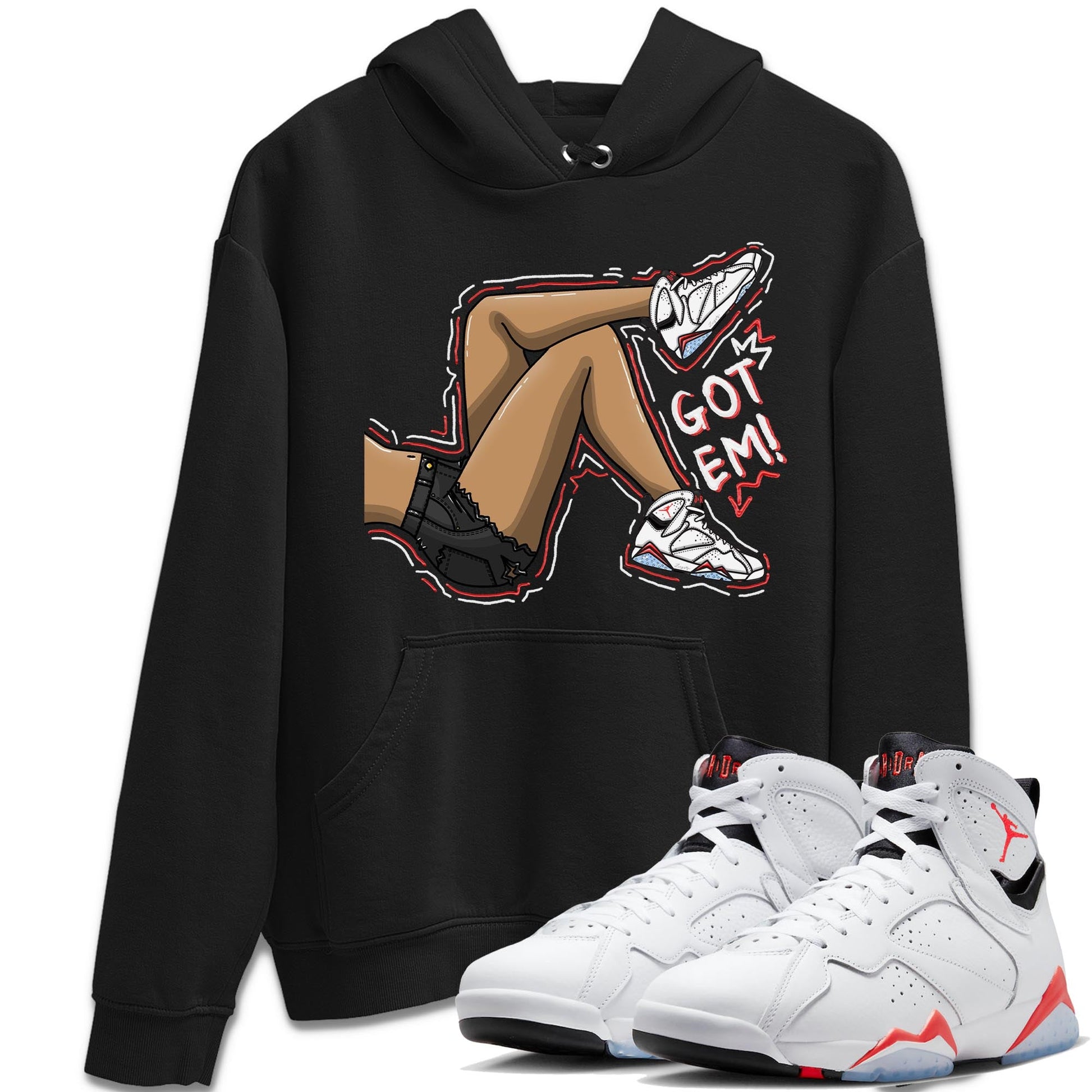 Air Jordan 7 White Infrared shirt to match jordans Got Em Legs sneaker tees White Infrared 7s SNRT Sneaker Release Tees Unisex Black 1 T-Shirt