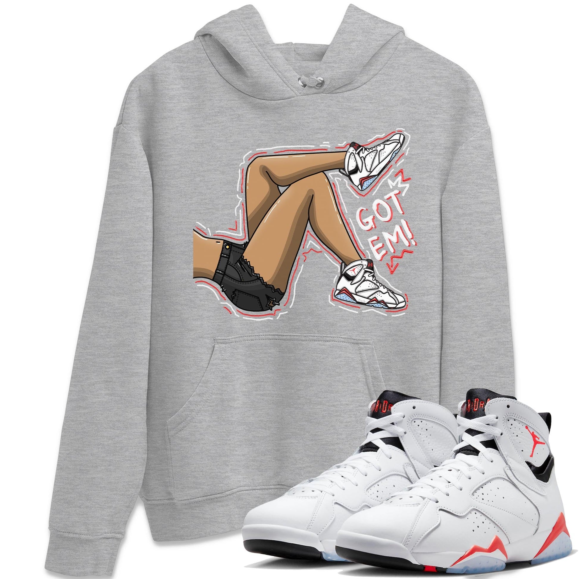 Air Jordan 7 White Infrared shirt to match jordans Got Em Legs sneaker tees White Infrared 7s SNRT Sneaker Release Tees Unisex Heather Grey 1 T-Shirt