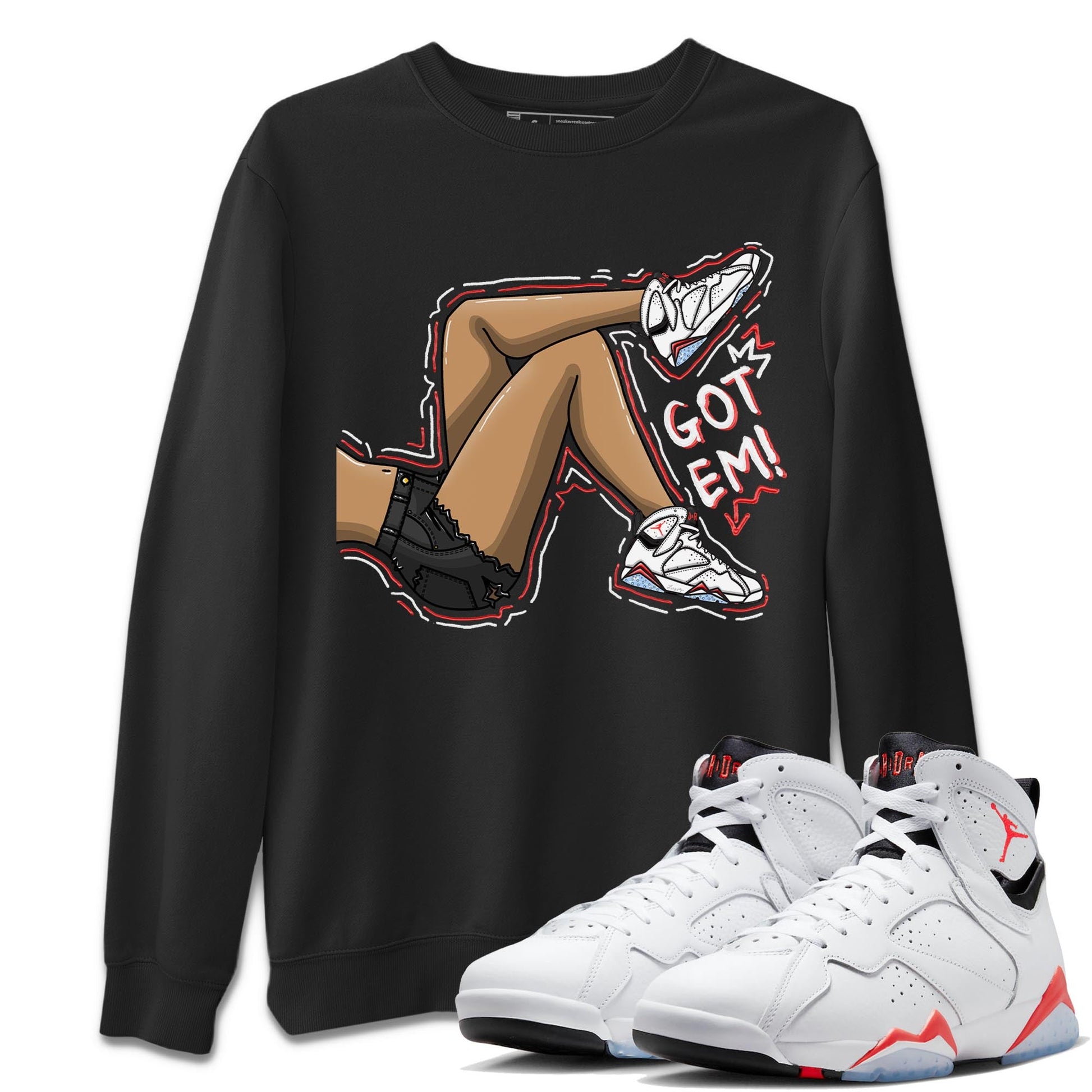 Air Jordan 7 White Infrared shirt to match jordans Got Em Legs sneaker tees White Infrared 7s SNRT Sneaker Release Tees Unisex Black 1 T-Shirt