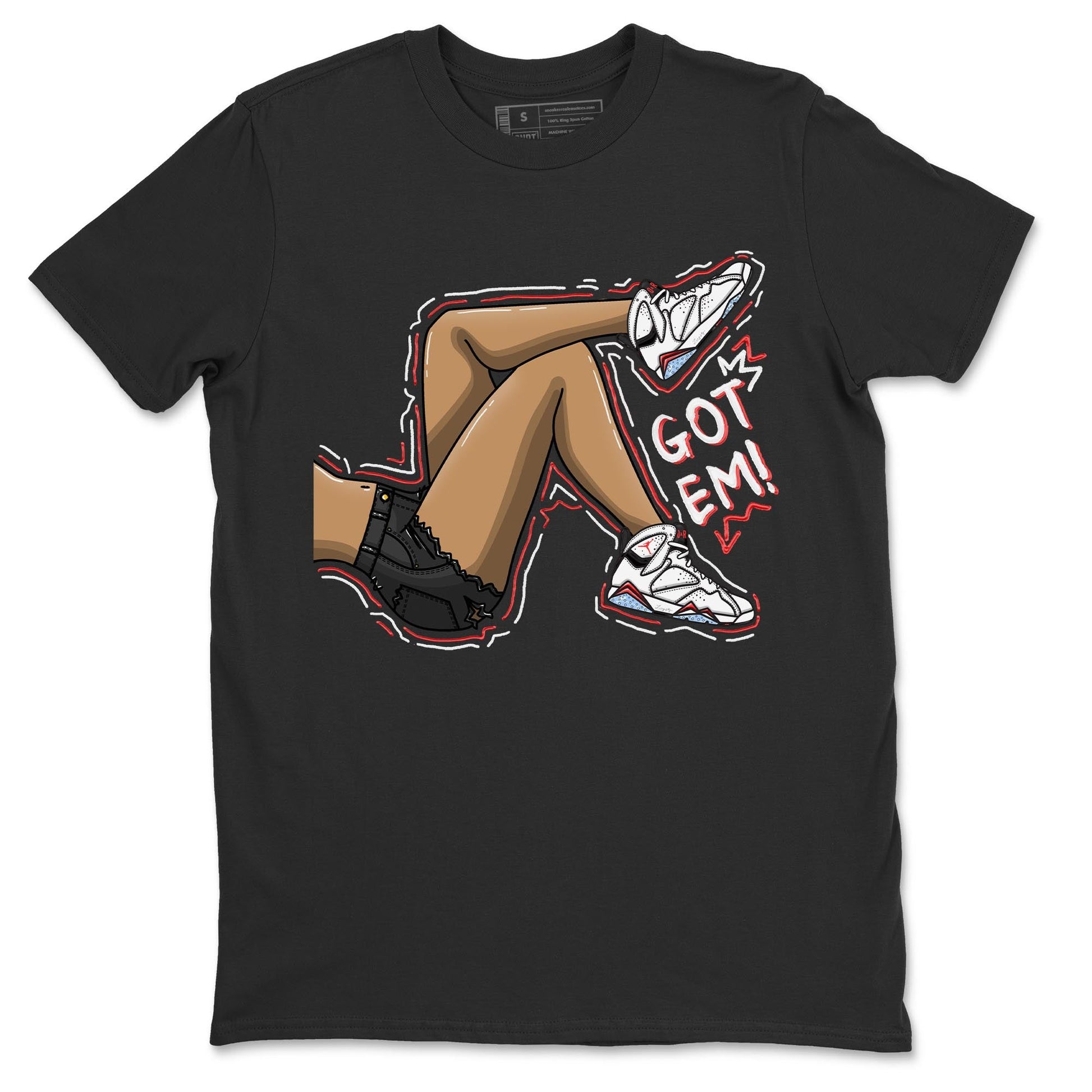 Air Jordan 7 White Infrared shirt to match jordans Got Em Legs sneaker tees White Infrared 7s SNRT Sneaker Release Tees Unisex Black 2 T-Shirt