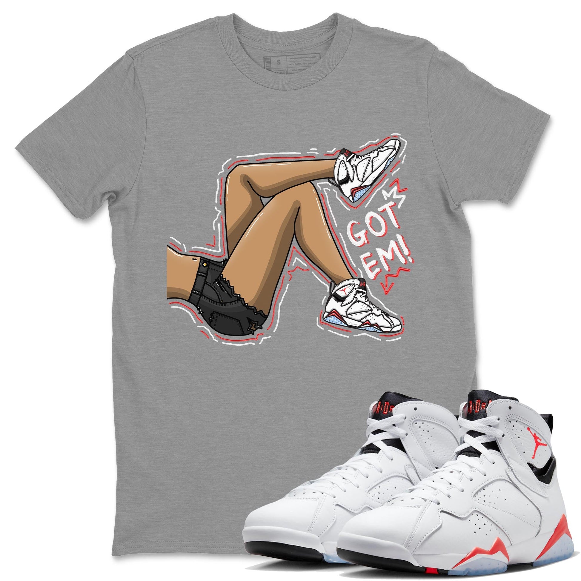 Air Jordan 7 White Infrared shirt to match jordans Got Em Legs sneaker tees White Infrared 7s SNRT Sneaker Release Tees Unisex Heather Grey 1 T-Shirt