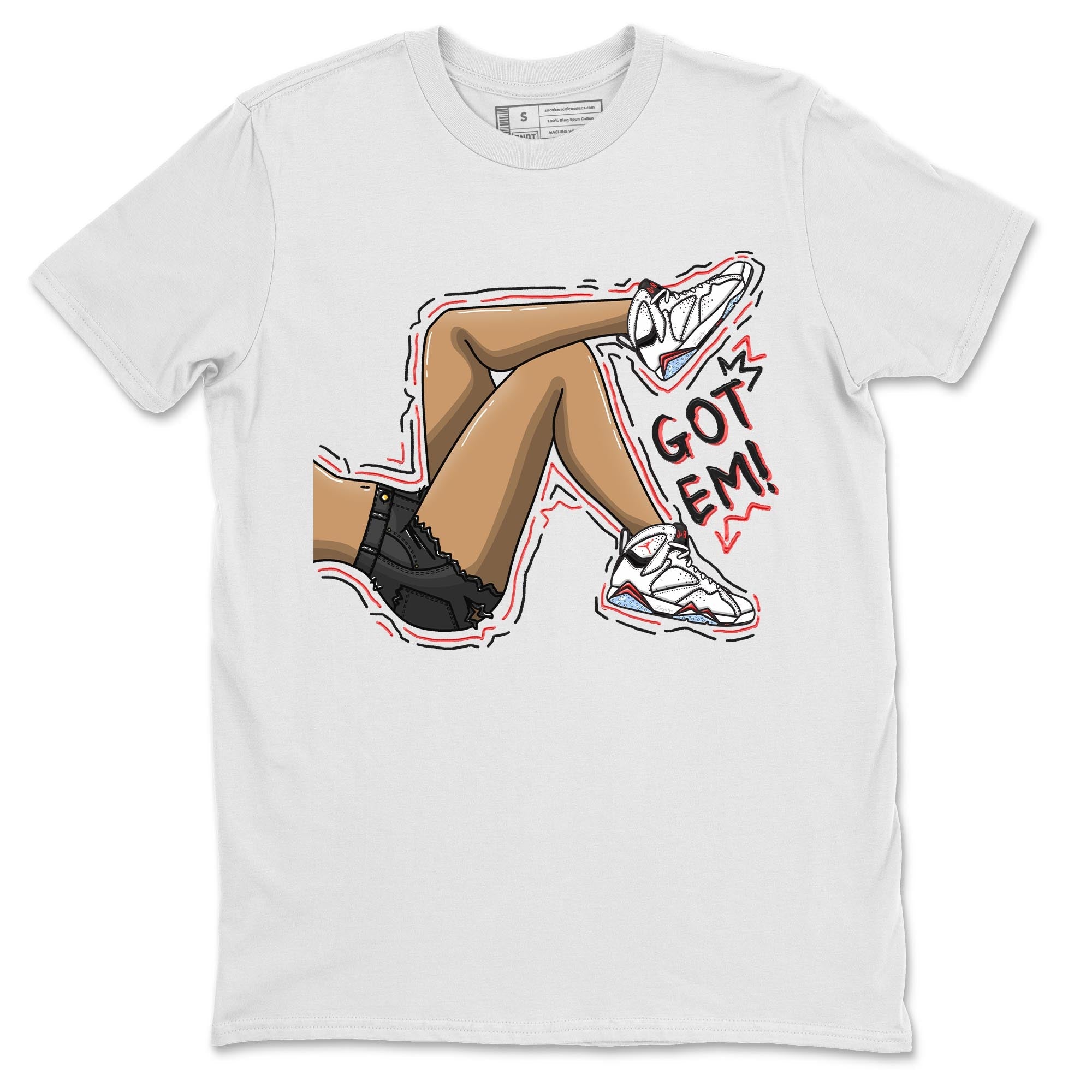 Air Jordan 7 White Infrared shirt to match jordans Got Em Legs sneaker tees White Infrared 7s SNRT Sneaker Release Tees Unisex White 2 T-Shirt