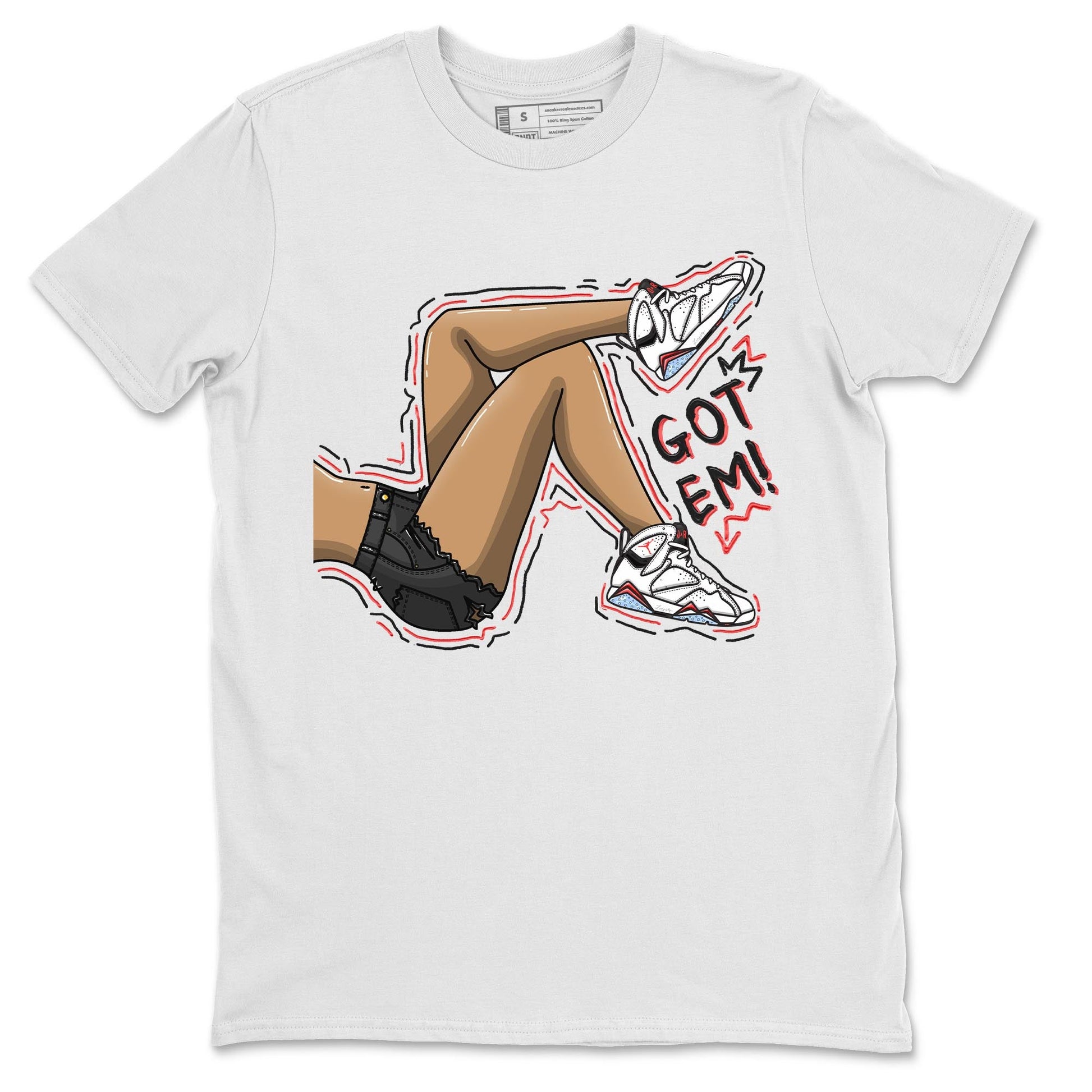 Air Jordan 7 White Infrared shirt to match jordans Got Em Legs sneaker tees White Infrared 7s SNRT Sneaker Release Tees Unisex White 2 T-Shirt