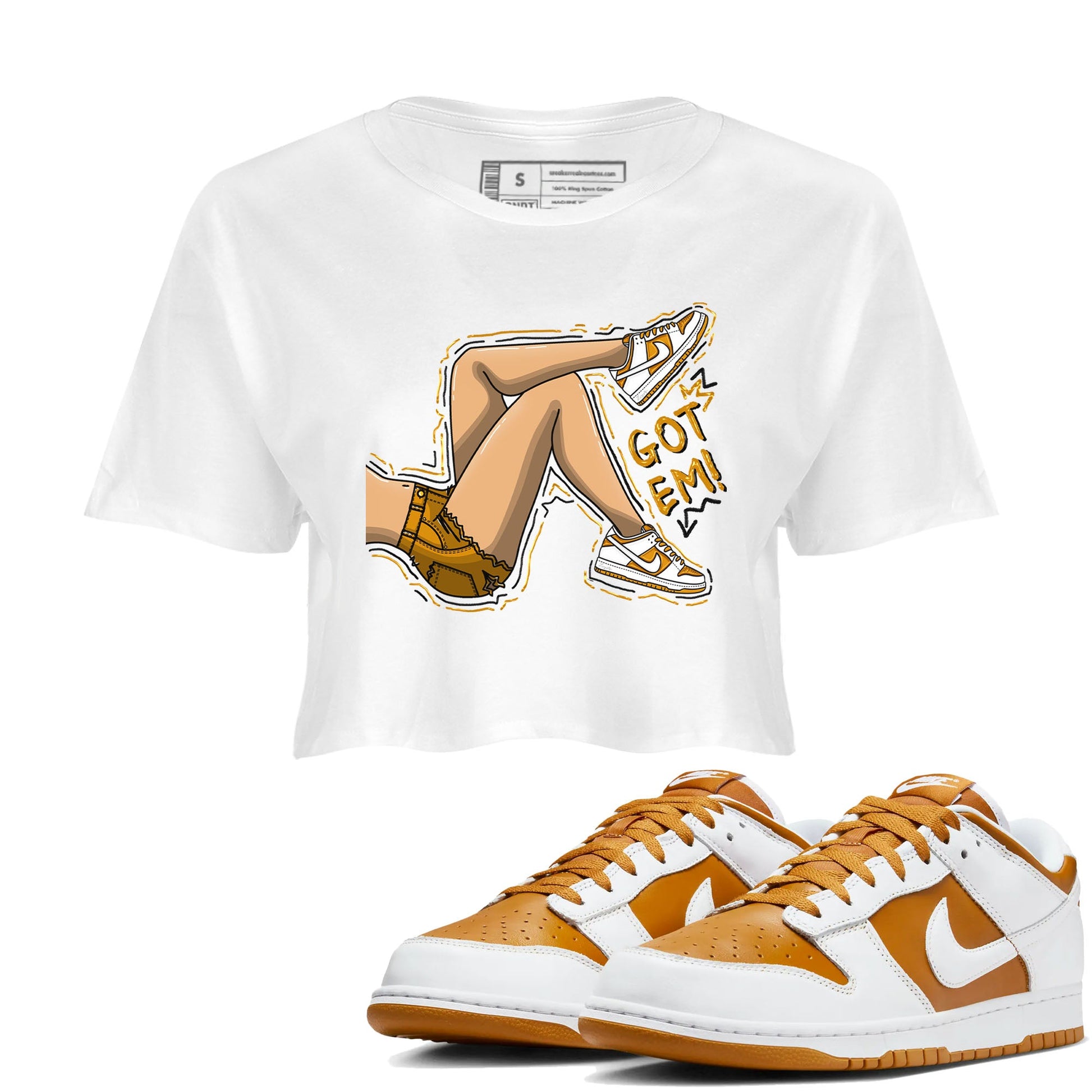 Got Em Legs sneaker match tees to Dark Curry Reverse Curry street fashion brand for shirts to match Jordans SNRT Sneaker Tees Dunk Dark Curry unisex t-shirt White 1 crop shirt